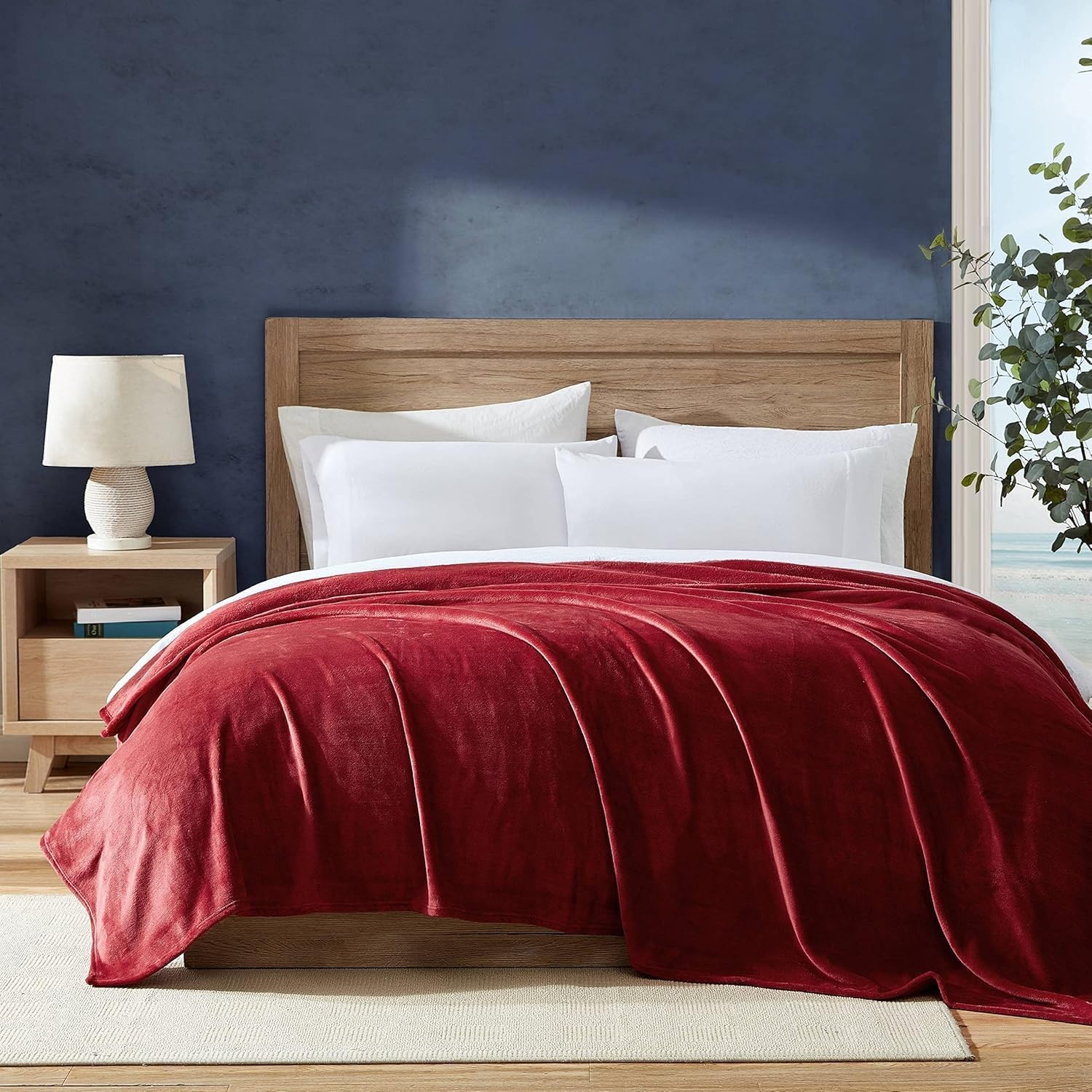 image:imageNautica Twin Size Blanket UltraSoft Plush Fleece for Bed or Couch Medium Weight Bedding for AllSeason Comfort BrownSolid Red
