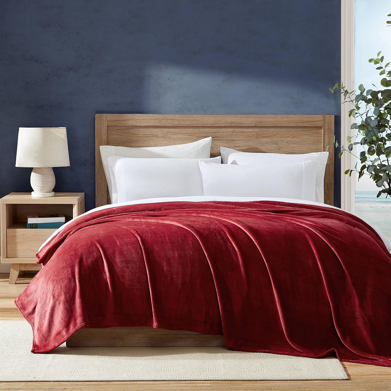 image:imageNautica Twin Size Blanket UltraSoft Plush Fleece for Bed or Couch Medium Weight Bedding for AllSeason Comfort BrownSolid Red