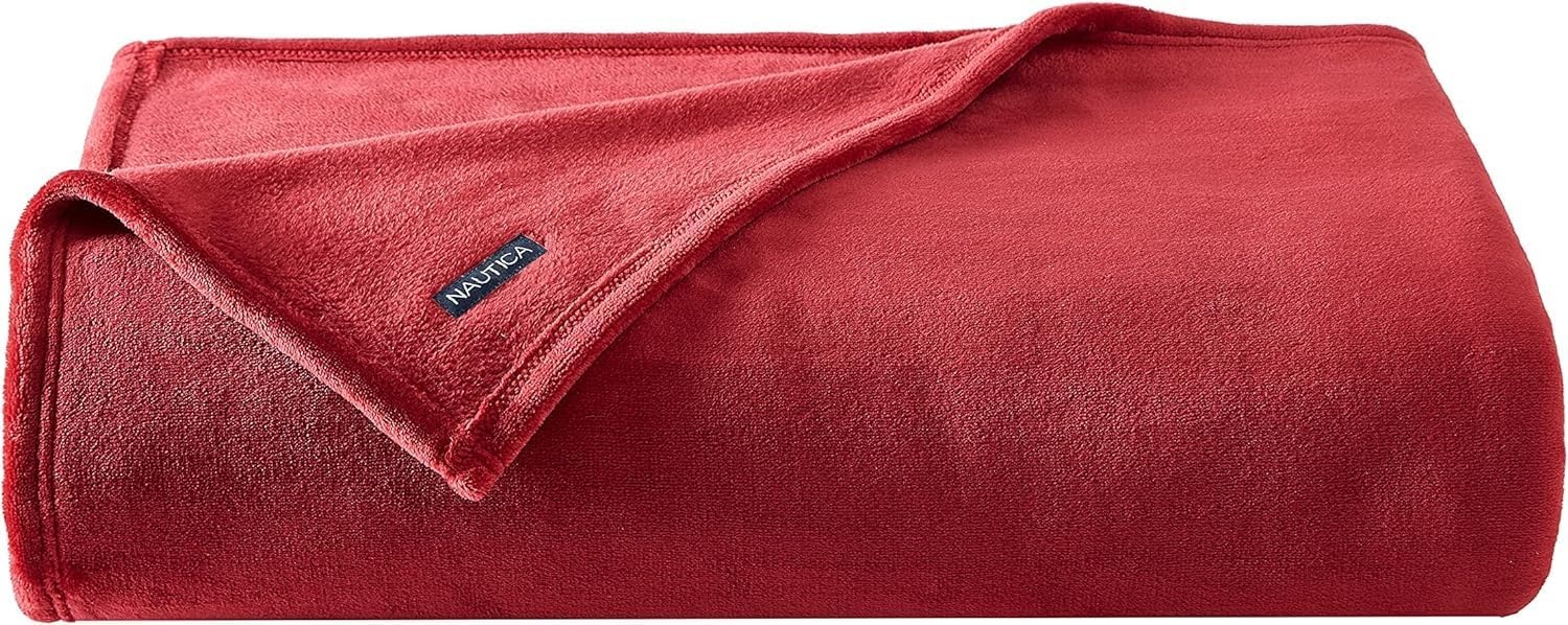 image:imageNautica Twin Size Blanket UltraSoft Plush Fleece for Bed or Couch Medium Weight Bedding for AllSeason Comfort BrownSolid Red