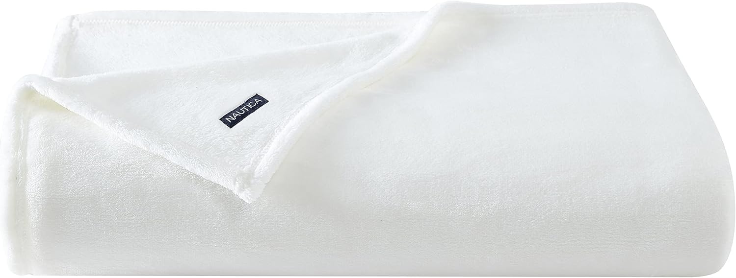 image:imageNautica Twin Size Blanket UltraSoft Plush Fleece for Bed or Couch Medium Weight Bedding for AllSeason Comfort BrownSolid White