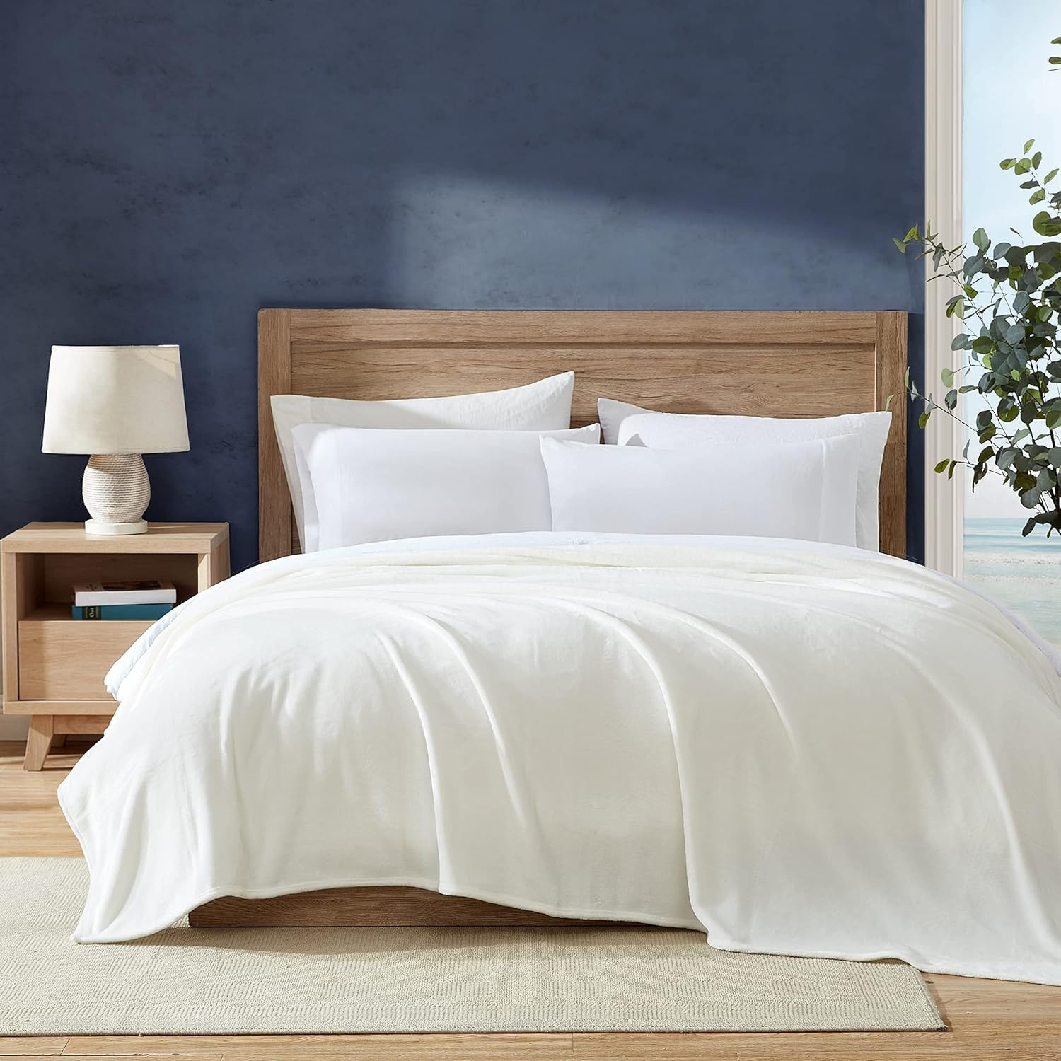 image:imageNautica Twin Size Blanket UltraSoft Plush Fleece for Bed or Couch Medium Weight Bedding for AllSeason Comfort BrownSolid White
