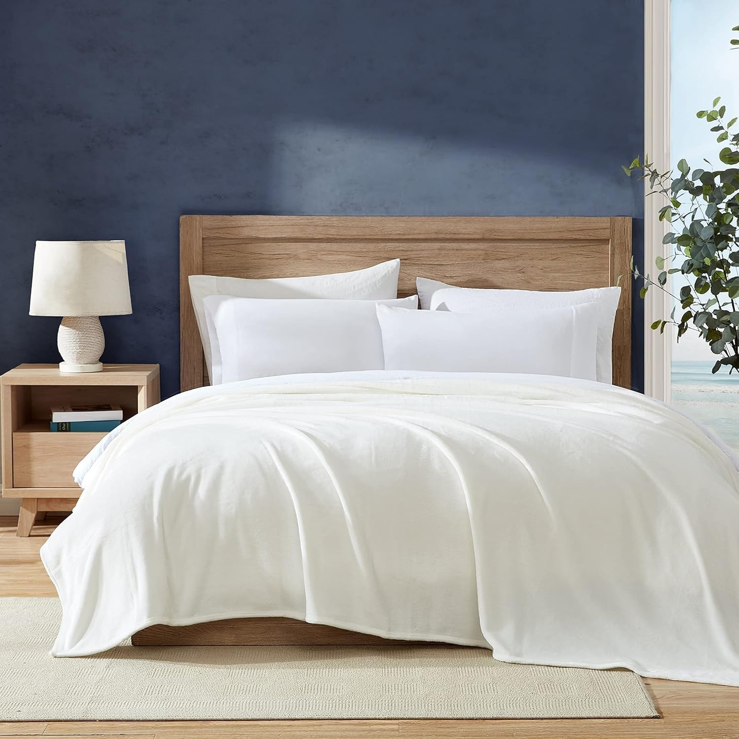 image:imageNautica Twin Size Blanket UltraSoft Plush Fleece for Bed or Couch Medium Weight Bedding for AllSeason Comfort BrownSolid White