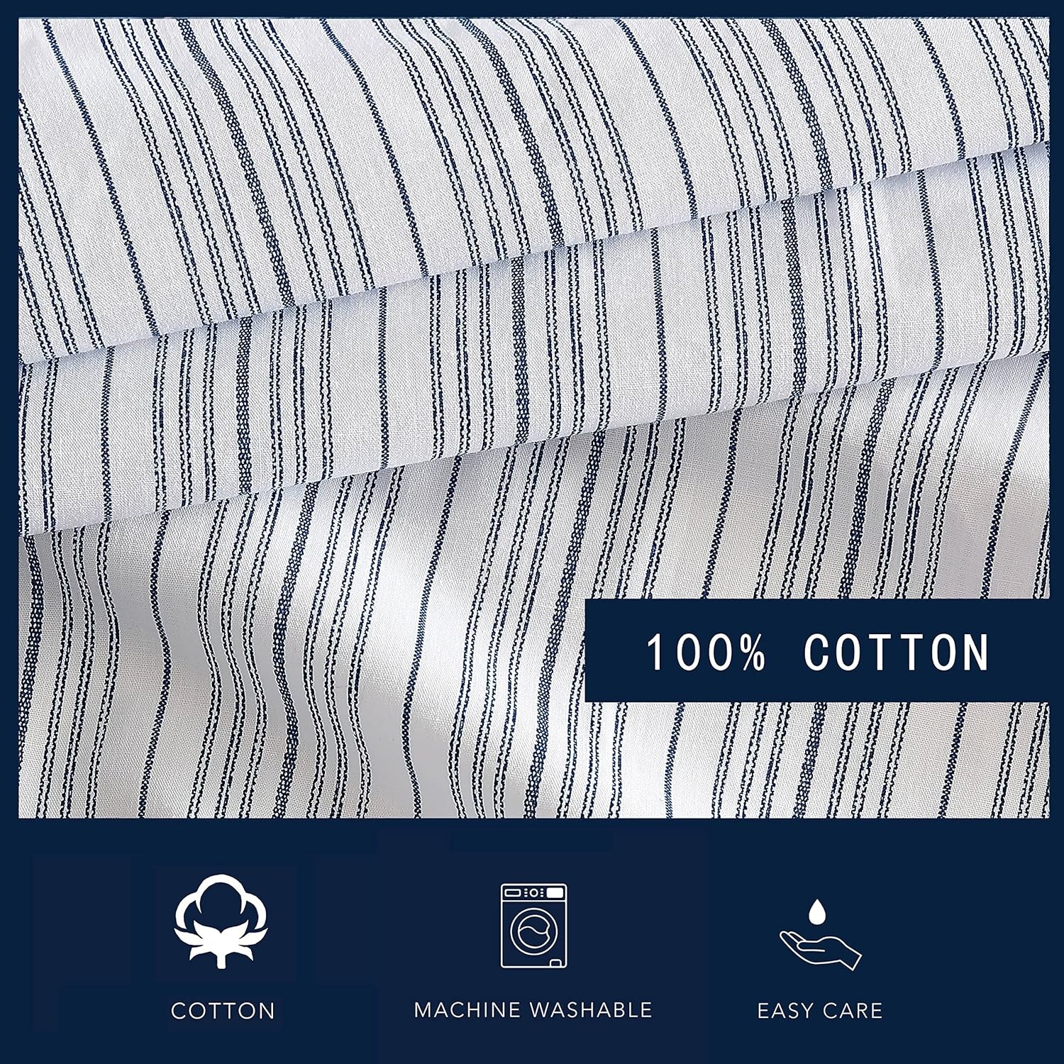 image:imageNautica Twin Size Fitted Sheet Crisp Cotton Percale Bedding Lightweight amp Breathable Bed Sheet Deep Pocket College Dorm Room Essentials Coleridge Stripe RedBeaux Stripe Blue