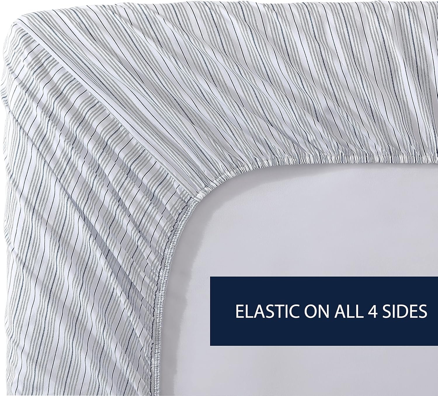 image:imageNautica Twin Size Fitted Sheet Crisp Cotton Percale Bedding Lightweight amp Breathable Bed Sheet Deep Pocket College Dorm Room Essentials Coleridge Stripe RedBeaux Stripe Blue