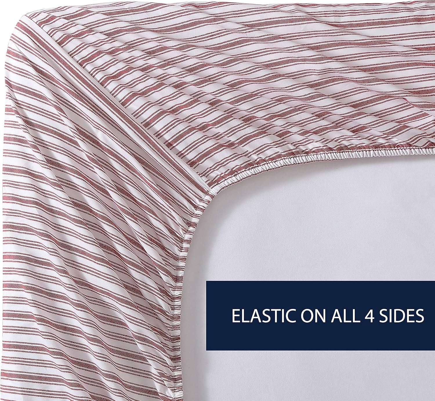 image:imageNautica Twin Size Fitted Sheet Crisp Cotton Percale Bedding Lightweight amp Breathable Bed Sheet Deep Pocket College Dorm Room Essentials Coleridge Stripe RedColeridge Stripe Red