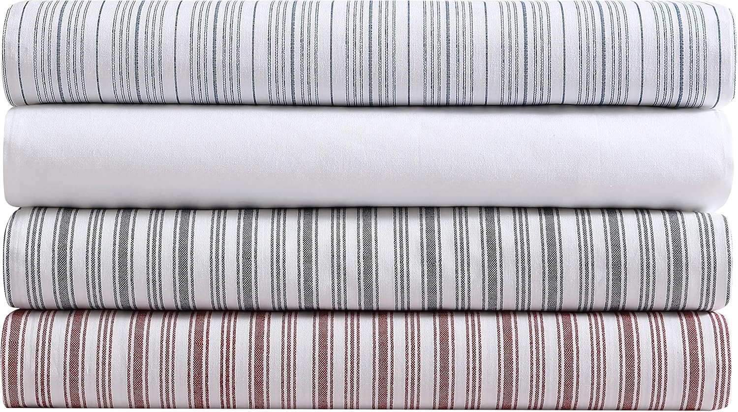 image:imageNautica Twin Size Fitted Sheet Crisp Cotton Percale Bedding Lightweight amp Breathable Bed Sheet Deep Pocket College Dorm Room Essentials Coleridge Stripe RedColeridge Stripe Charcoal
