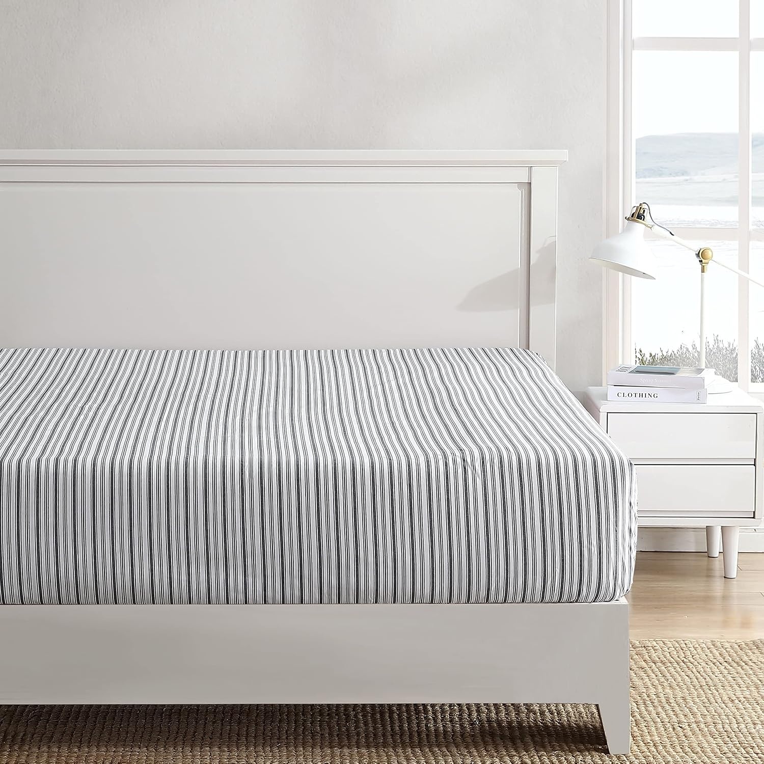 image:imageNautica Twin Size Fitted Sheet Crisp Cotton Percale Bedding Lightweight amp Breathable Bed Sheet Deep Pocket College Dorm Room Essentials Coleridge Stripe RedColeridge Stripe Charcoal