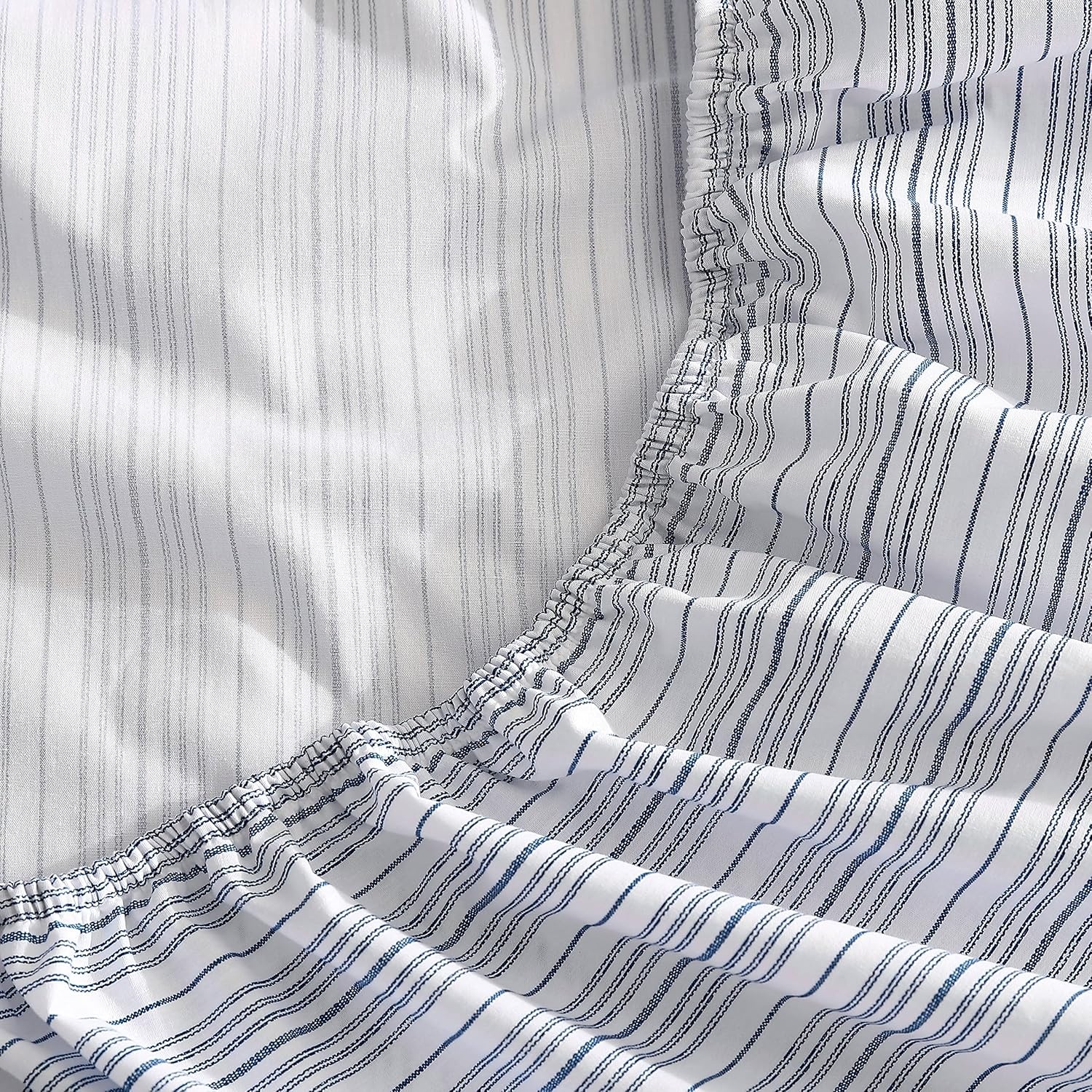 image:imageNautica Twin Size Fitted Sheet Crisp Cotton Percale Bedding Lightweight amp Breathable Bed Sheet Deep Pocket College Dorm Room Essentials Coleridge Stripe RedBeaux Stripe Blue
