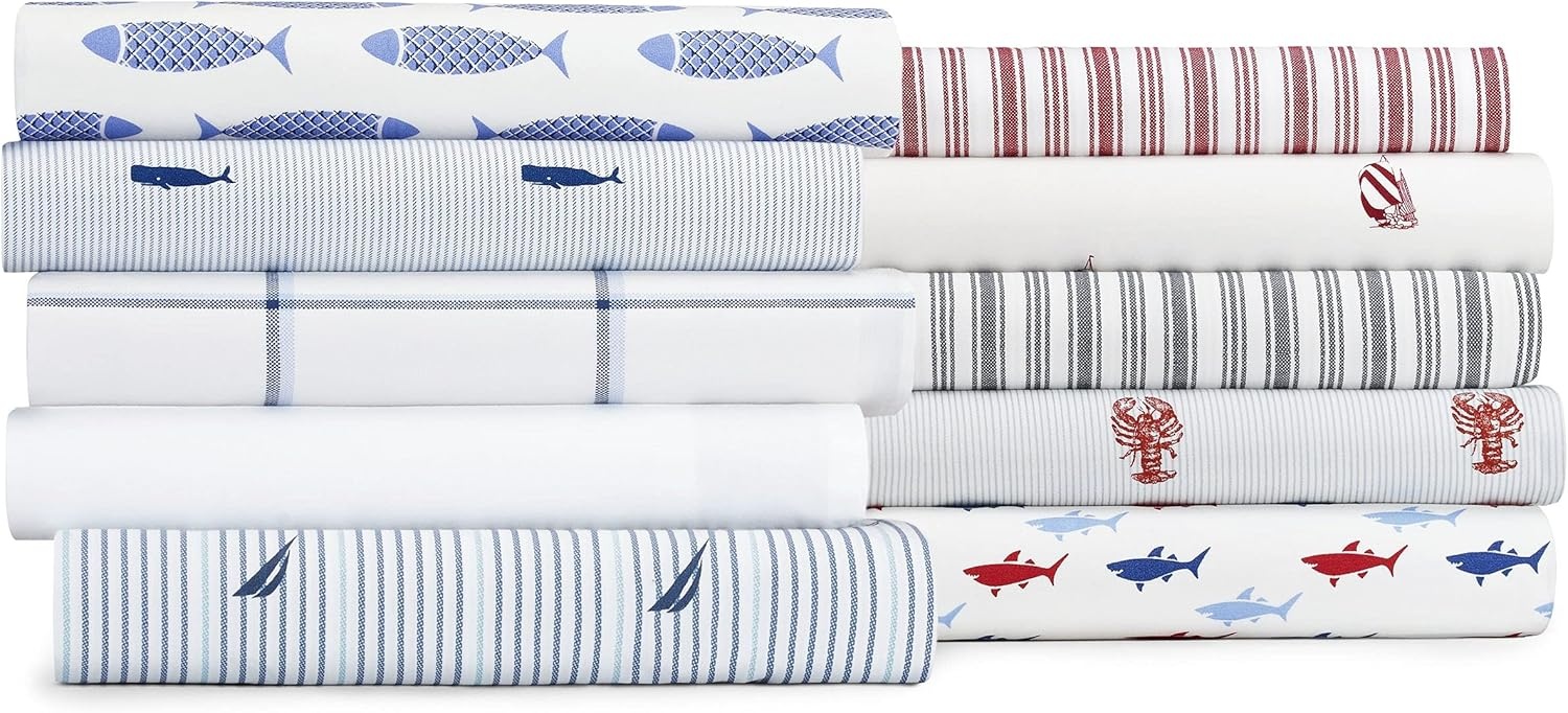 image:imageNautica Twin Size Sheet Set Crisp Cotton Percale Bedding with Matching Pillowcase Lightweight amp Breathable Bed Sheets Deep Pocket College Dorm Room Essentials Star Spangled BlueAudley Blue