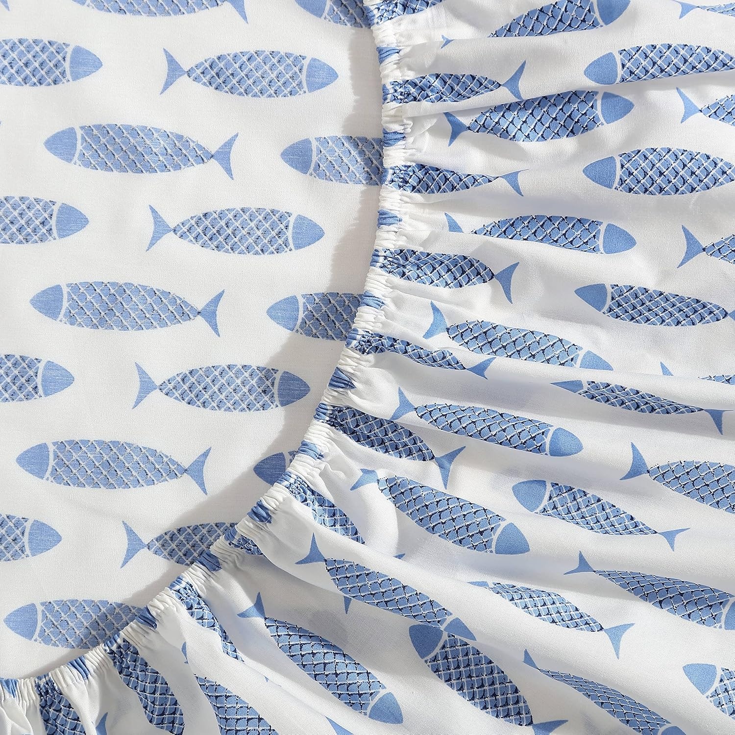 image:imageNautica Twin Size Sheet Set Crisp Cotton Percale Bedding with Matching Pillowcase Lightweight amp Breathable Bed Sheets Deep Pocket College Dorm Room Essentials Star Spangled BlueWoodblock Fish Blue