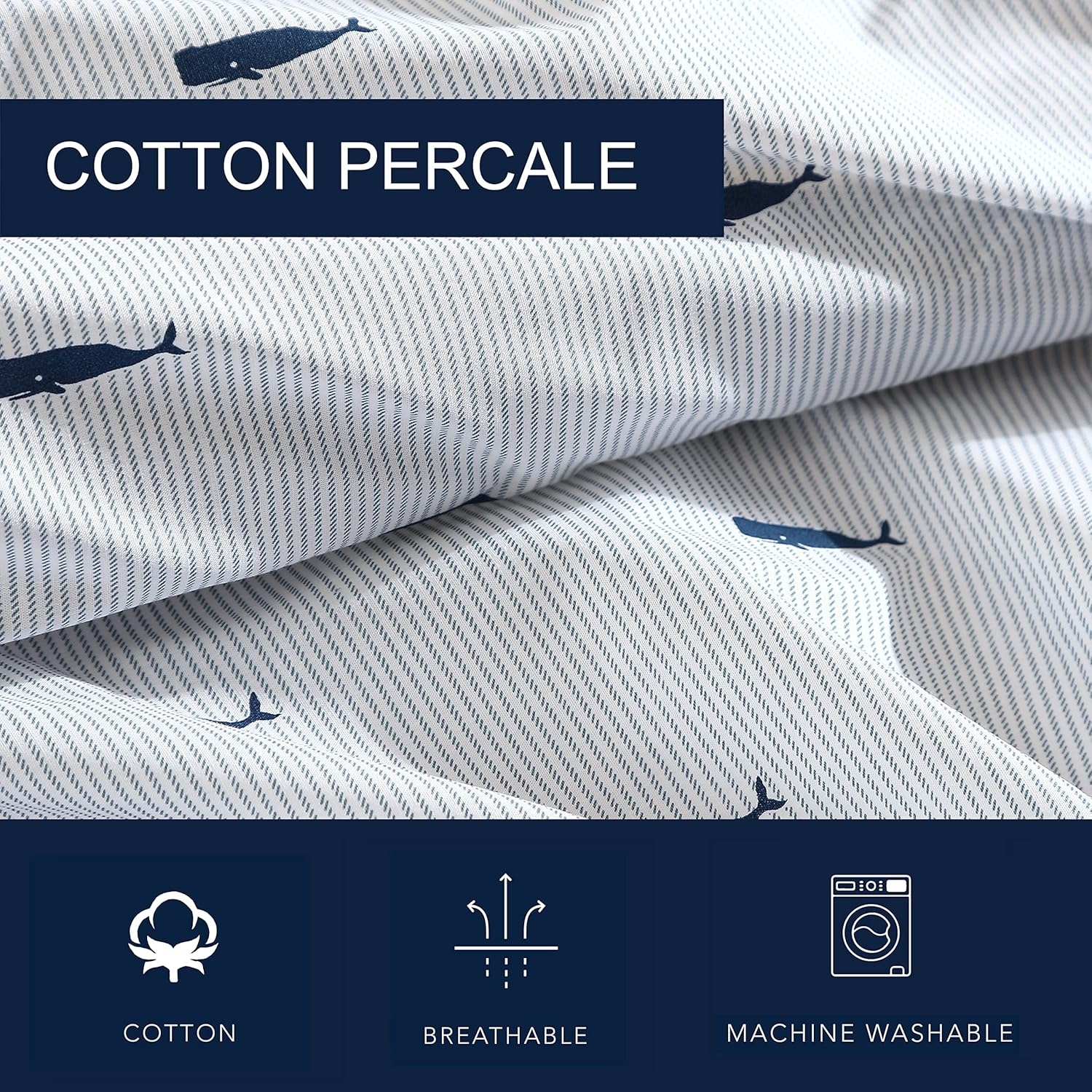 image:imageNautica Twin Size Sheet Set Crisp Cotton Percale Bedding with Matching Pillowcase Lightweight amp Breathable Bed Sheets Deep Pocket College Dorm Room Essentials Star Spangled BlueWhale Stripe
