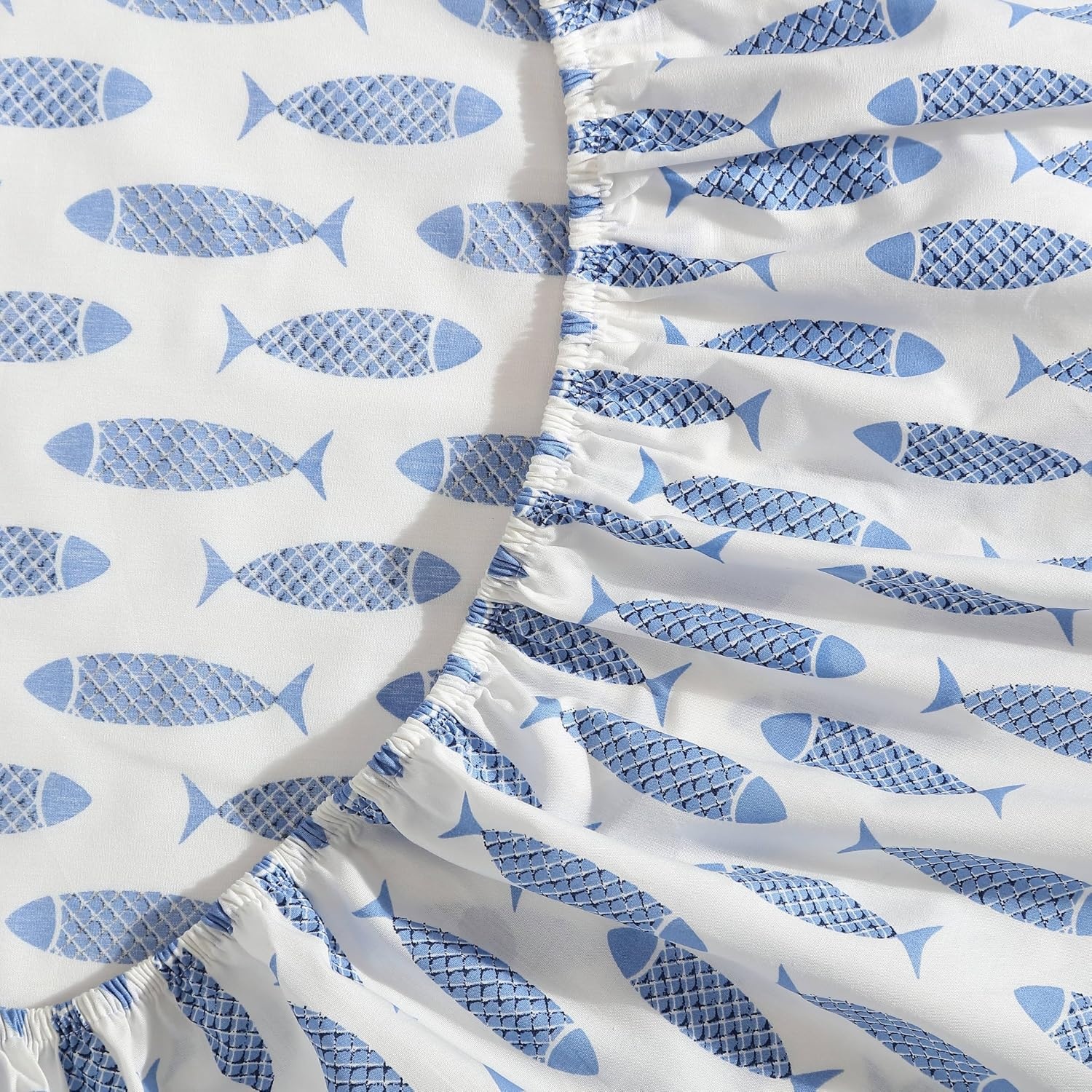 image:imageNautica Twin Size Sheet Set Crisp Cotton Percale Bedding with Matching Pillowcase Lightweight amp Breathable Bed Sheets Deep Pocket College Dorm Room Essentials Star Spangled BlueWoodblock Fish Blue