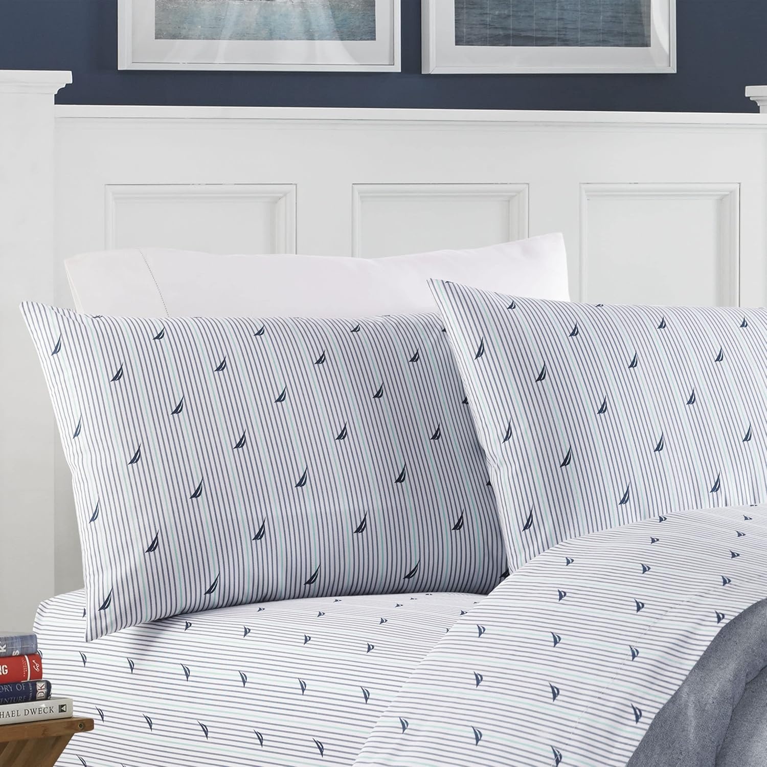 image:imageNautica Twin Size Sheet Set Crisp Cotton Percale Bedding with Matching Pillowcase Lightweight amp Breathable Bed Sheets Deep Pocket College Dorm Room Essentials Star Spangled BlueAudley Blue