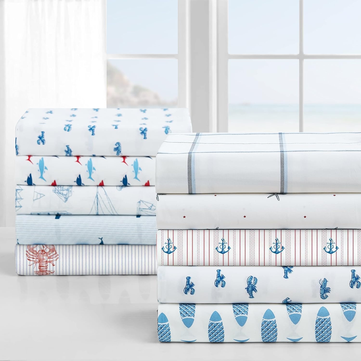 image:imageNautica Twin Size Sheet Set Crisp Cotton Percale Bedding with Matching Pillowcase Lightweight amp Breathable Bed Sheets Deep Pocket College Dorm Room Essentials Star Spangled BlueWhale Stripe