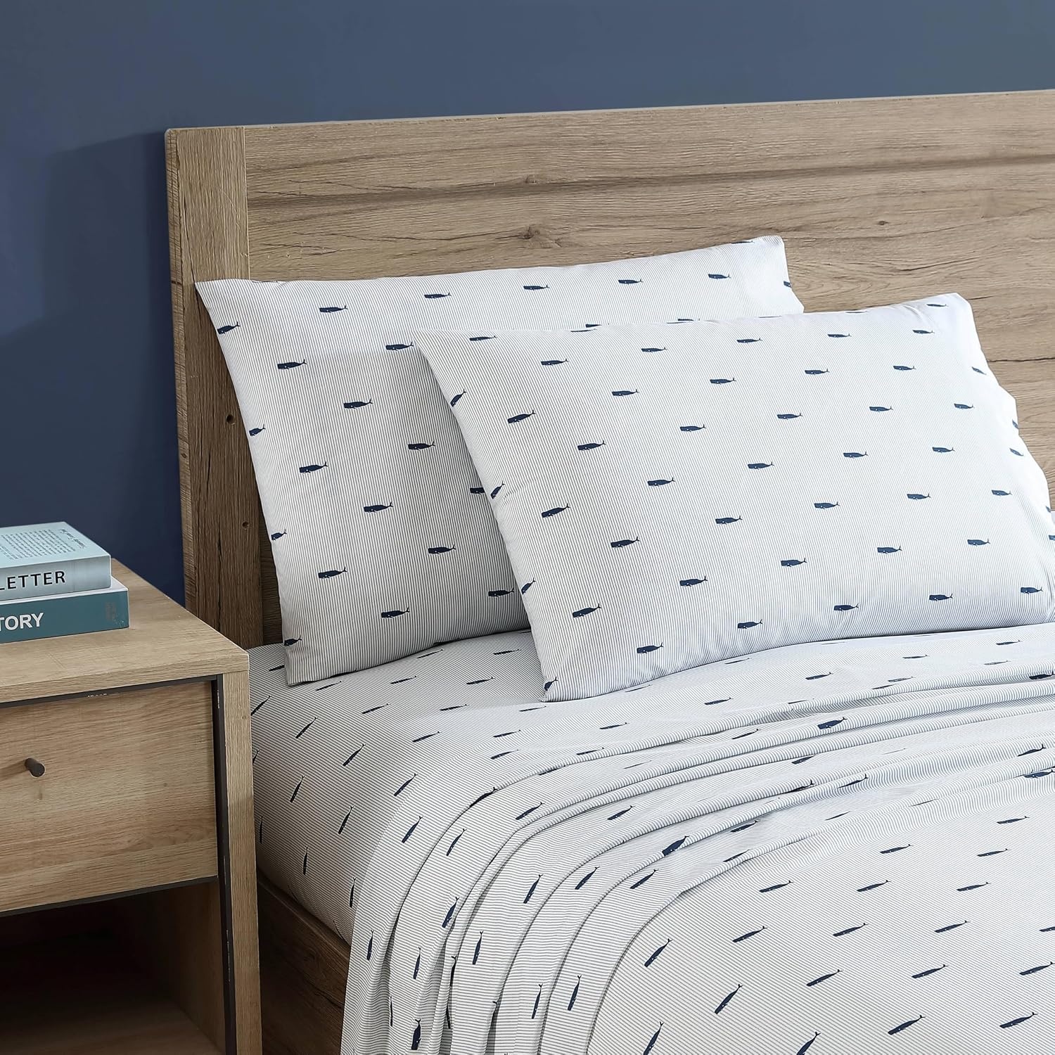 image:imageNautica Twin Size Sheet Set Crisp Cotton Percale Bedding with Matching Pillowcase Lightweight amp Breathable Bed Sheets Deep Pocket College Dorm Room Essentials Star Spangled BlueWhale Stripe