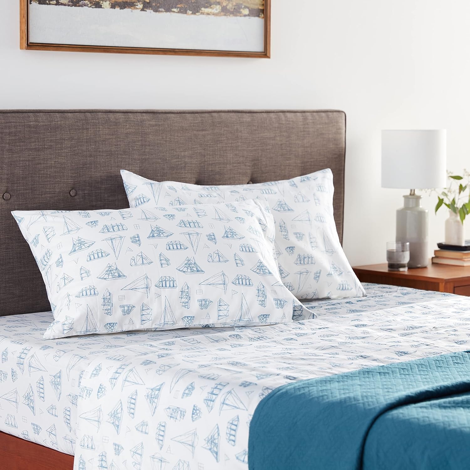 image:imageNautica Twin Size Sheet Set Crisp Cotton Percale Bedding with Matching Pillowcase Lightweight amp Breathable Bed Sheets Deep Pocket College Dorm Room Essentials Star Spangled BlueWhitewood Sail