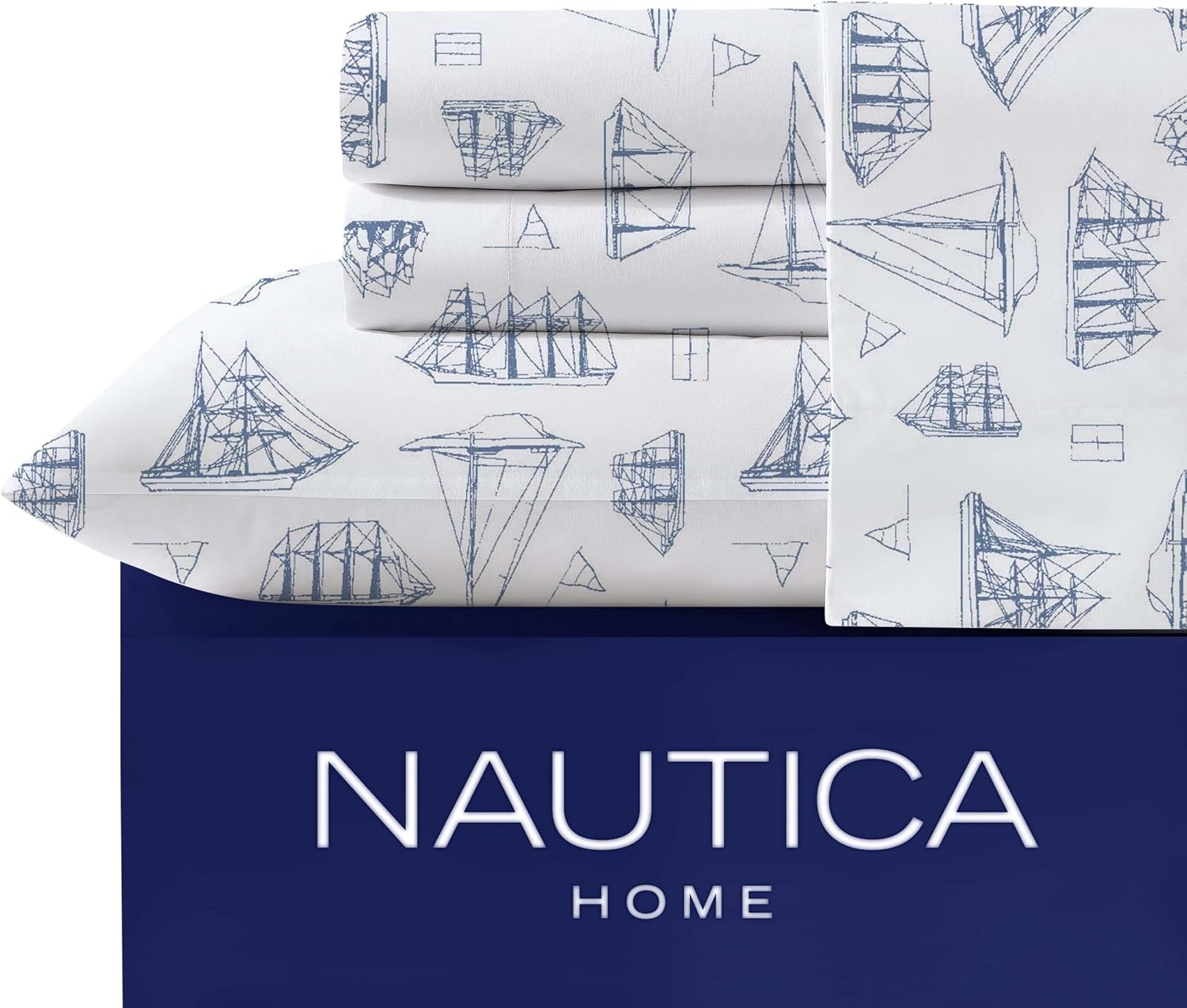 image:imageNautica Twin Size Sheet Set Crisp Cotton Percale Bedding with Matching Pillowcase Lightweight amp Breathable Bed Sheets Deep Pocket College Dorm Room Essentials Star Spangled BlueWhitewood Sail