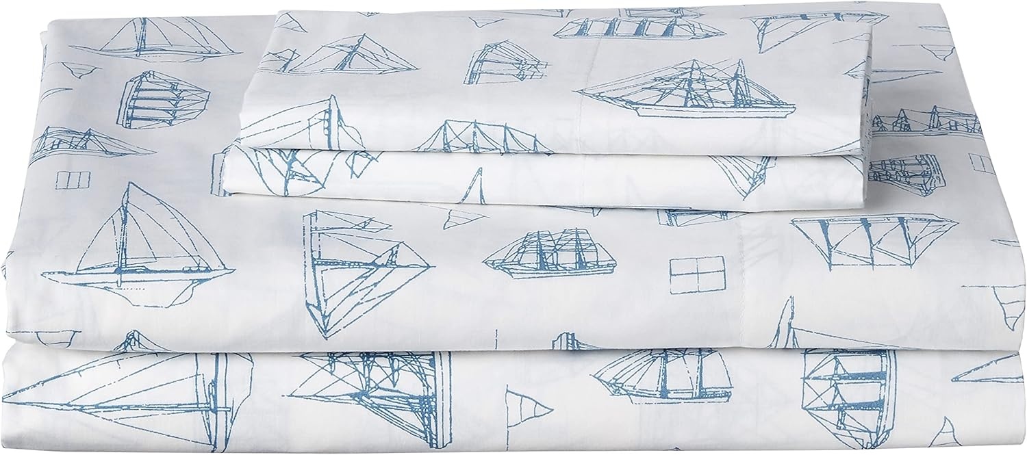 image:imageNautica Twin Size Sheet Set Crisp Cotton Percale Bedding with Matching Pillowcase Lightweight amp Breathable Bed Sheets Deep Pocket College Dorm Room Essentials Star Spangled BlueWhitewood Sail