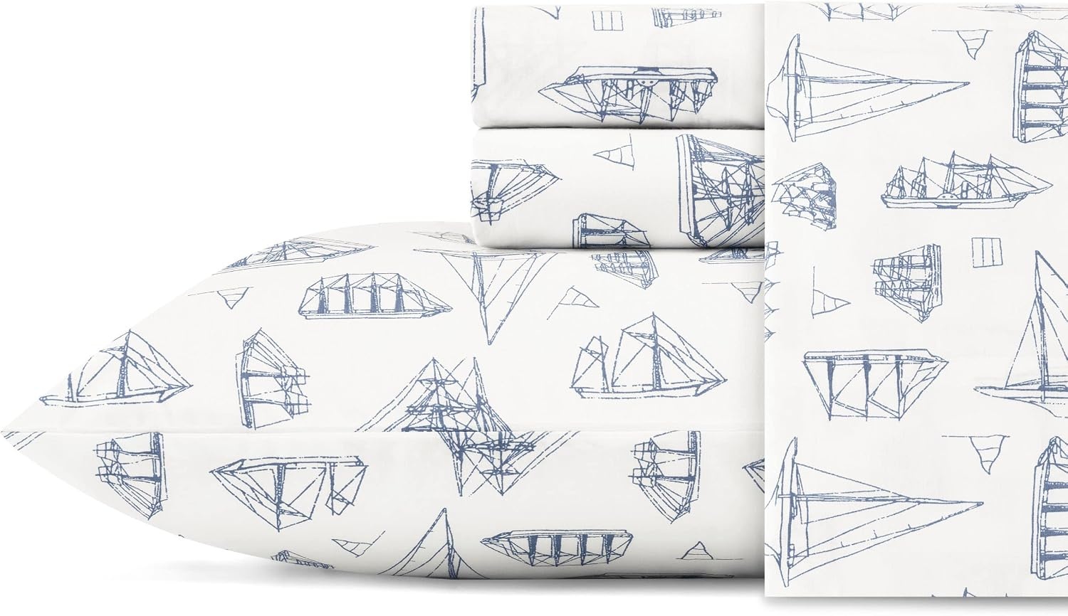 image:imageNautica Twin Size Sheet Set Crisp Cotton Percale Bedding with Matching Pillowcase Lightweight amp Breathable Bed Sheets Deep Pocket College Dorm Room Essentials Star Spangled BlueWhitewood Sail