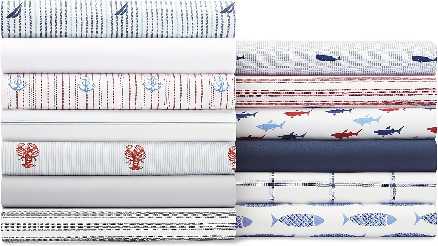 image:imageNautica Twin Size Sheet Set Crisp Cotton Percale Bedding with Matching Pillowcase Lightweight amp Breathable Bed Sheets Deep Pocket College Dorm Room Essentials Star Spangled BlueWoodblock Fish Blue