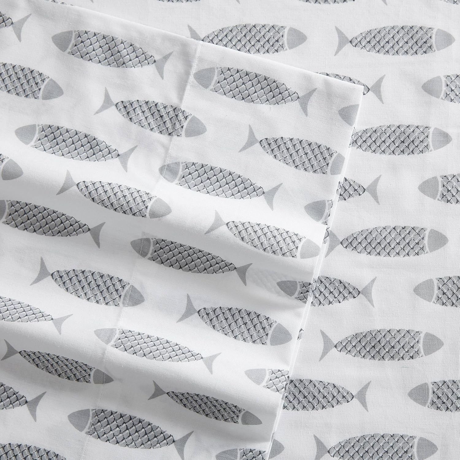 image:imageNautica Twin Size Sheet Set Crisp Cotton Percale Bedding with Matching Pillowcase Lightweight amp Breathable Bed Sheets Deep Pocket College Dorm Room Essentials Star Spangled BlueWoodblock Fish Grey