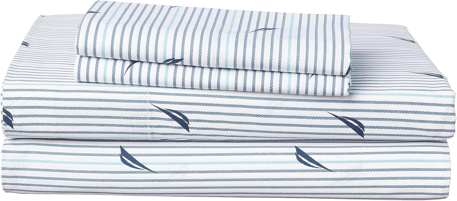 image:imageNautica Twin Size Sheet Set Crisp Cotton Percale Bedding with Matching Pillowcase Lightweight amp Breathable Bed Sheets Deep Pocket College Dorm Room Essentials Star Spangled BlueAudley Blue