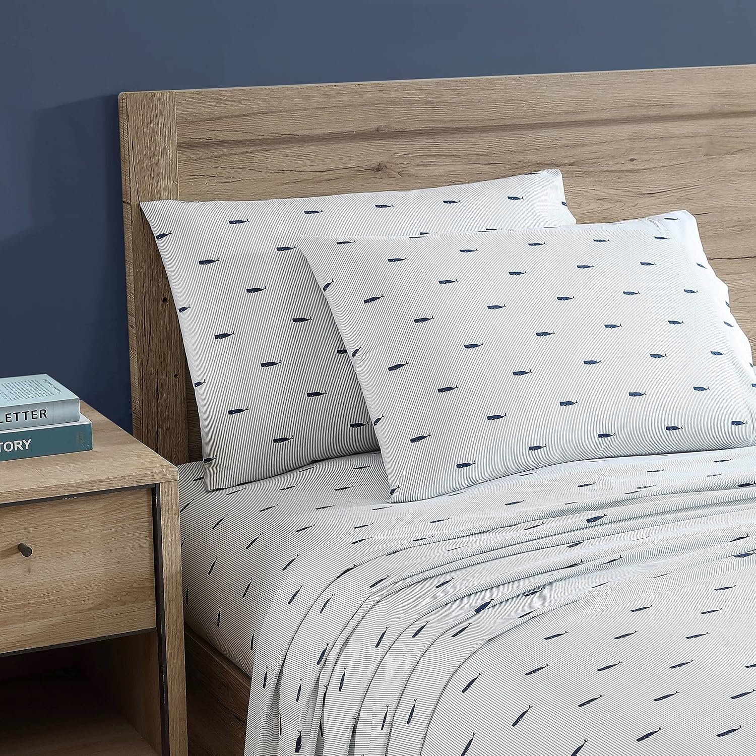 image:imageNautica Twin Size Sheet Set Crisp Cotton Percale Bedding with Matching Pillowcase Lightweight amp Breathable Bed Sheets Deep Pocket College Dorm Room Essentials Star Spangled BlueWhale Stripe