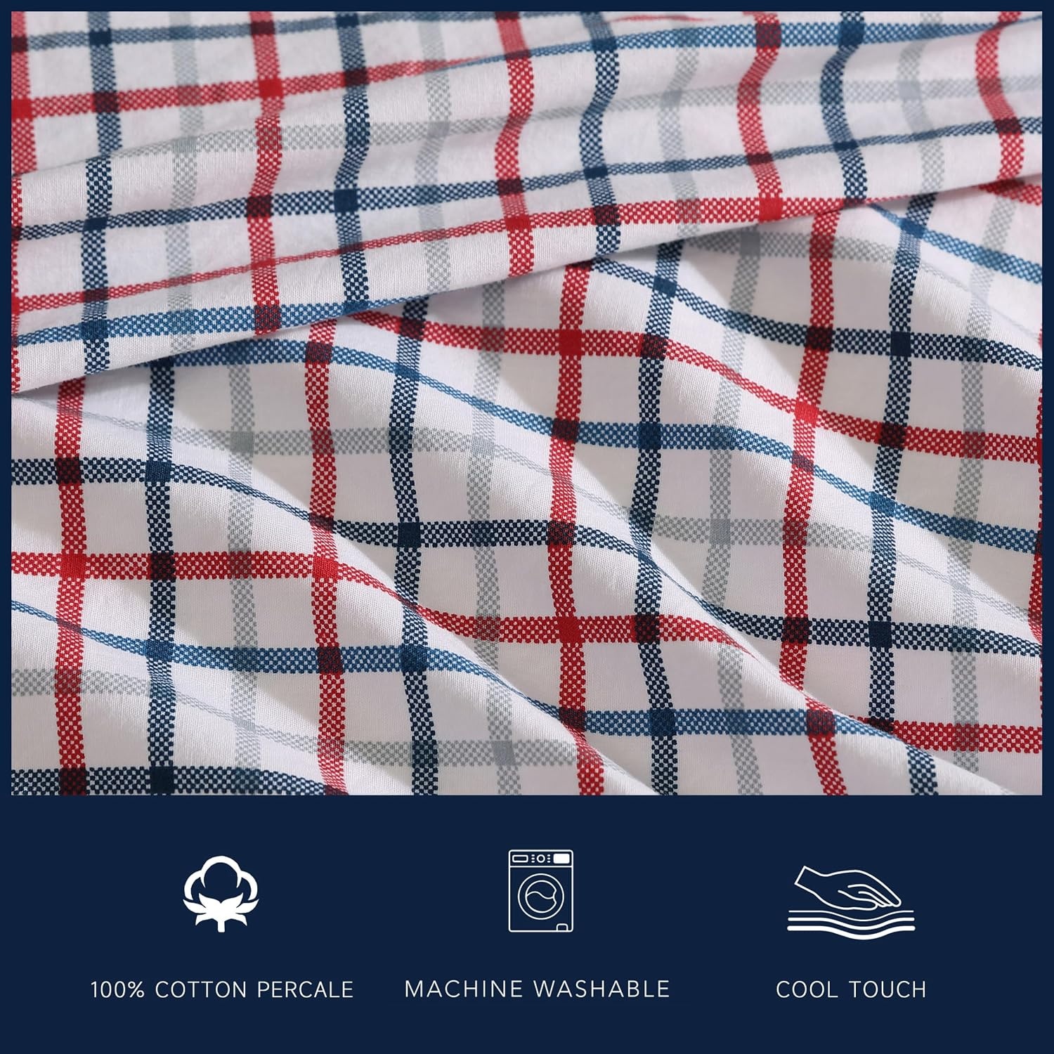 image:imageNautica Twin Size Sheet Set Crisp Cotton Percale Bedding with Matching Pillowcase Lightweight amp Breathable Bed Sheets Deep Pocket College Dorm Room Essentials Star Spangled BlueBoating Tattersall