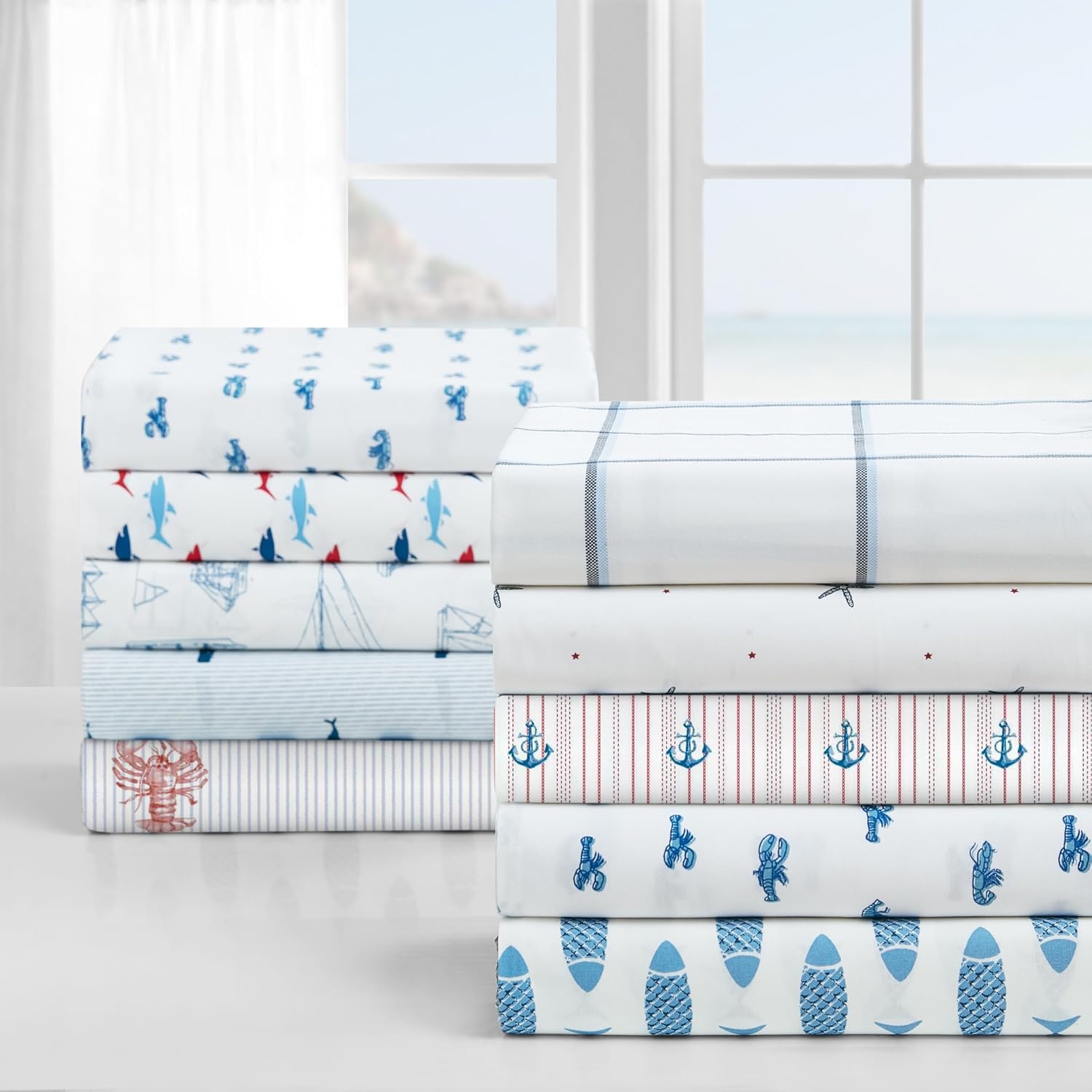 image:imageNautica Twin Size Sheet Set Crisp Cotton Percale Bedding with Matching Pillowcase Lightweight amp Breathable Bed Sheets Deep Pocket College Dorm Room Essentials Star Spangled BlueWhitewood Sail