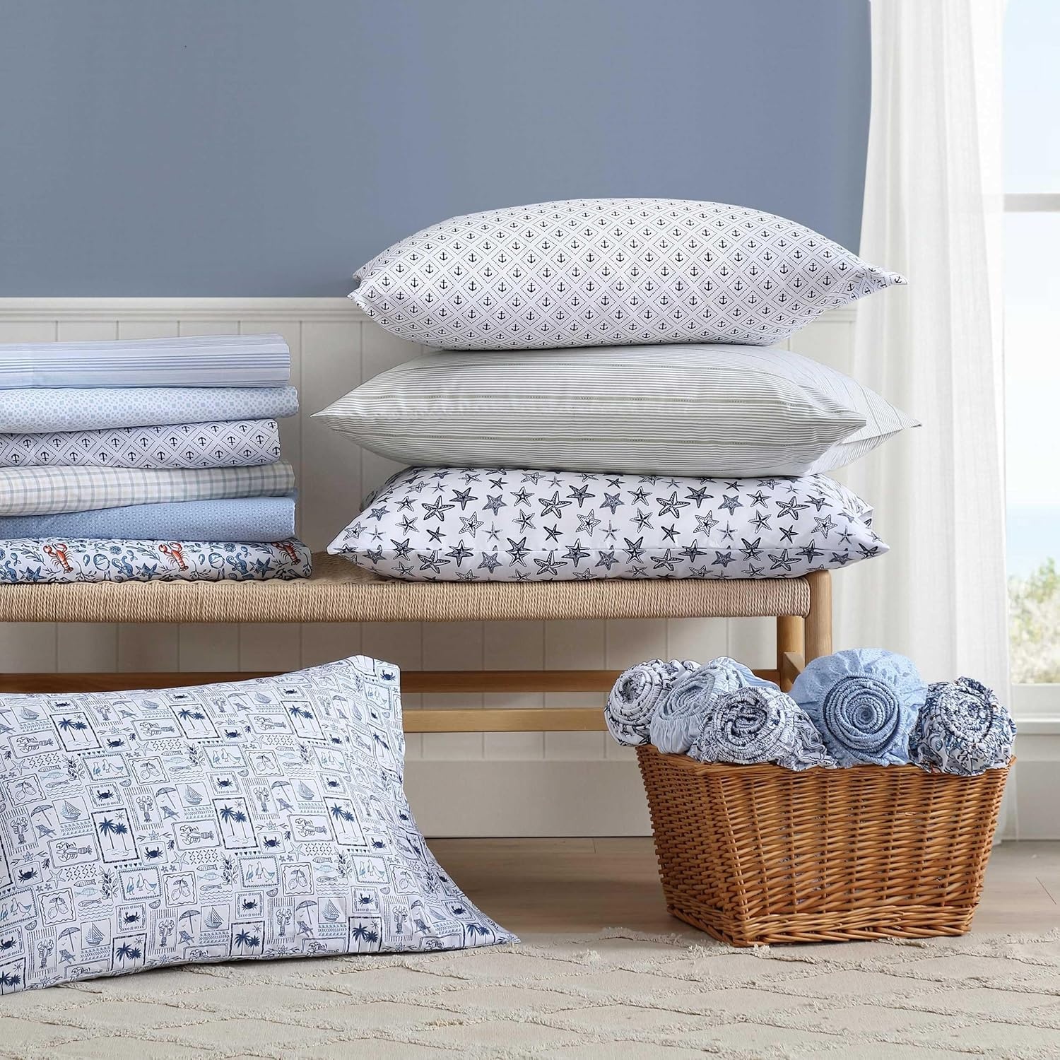 image:imageNautica Twin Size Sheet Set Crisp amp Cool Bedding with a Light and Breathable Feel 3 Piece Bed Sheets with Deep Pocket Fitted Sheet amp Matching Pillowcase Beasley Stripe GreenCoastal Fun Blue