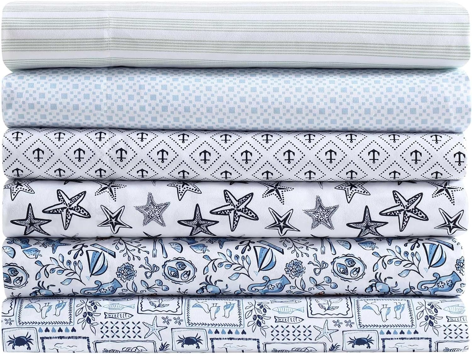 image:imageNautica Twin Size Sheet Set Crisp amp Cool Bedding with a Light and Breathable Feel 3 Piece Bed Sheets with Deep Pocket Fitted Sheet amp Matching Pillowcase Beasley Stripe GreenCoastal Fun Blue