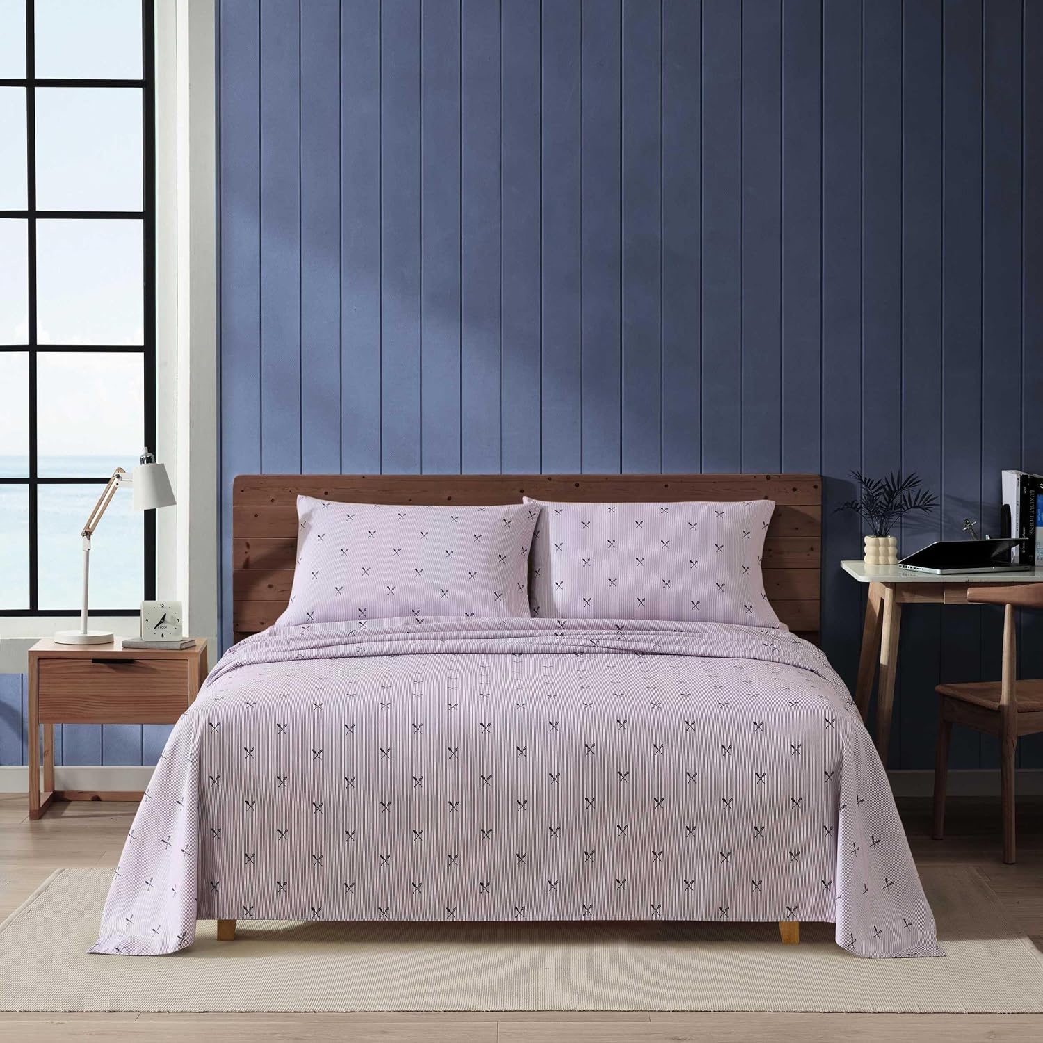 image:imageNautica Twin Size Sheet Set Microfiber Bedding with Deep Pocket Fitted Sheet Bed Sheets with Matching Pillowcase Coxswain StripeCoxswain Stripe