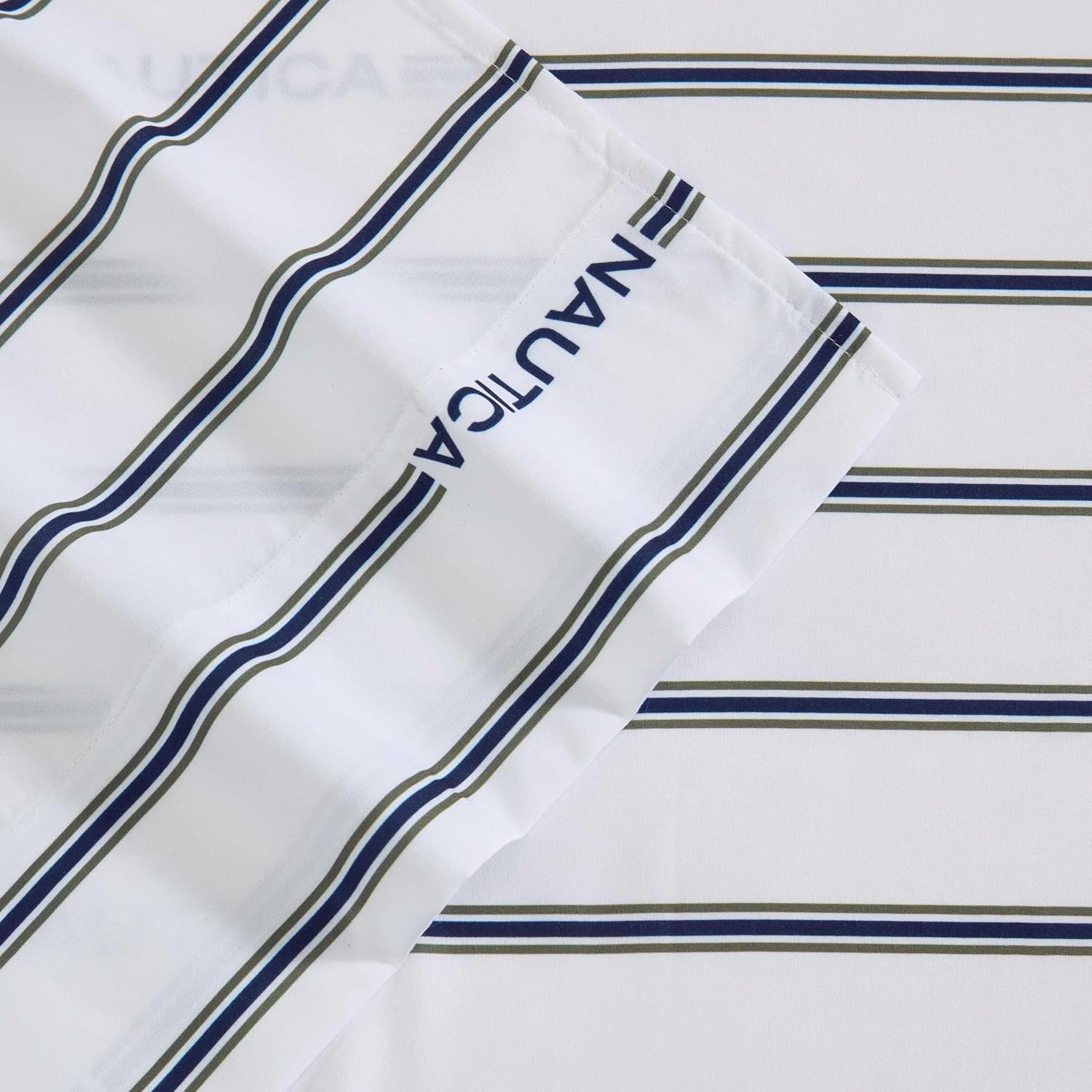 image:imageNautica Twin Size Sheet Set Microfiber Bedding with Deep Pocket Fitted Sheet Bed Sheets with Matching Pillowcase Coxswain StripeInline Green