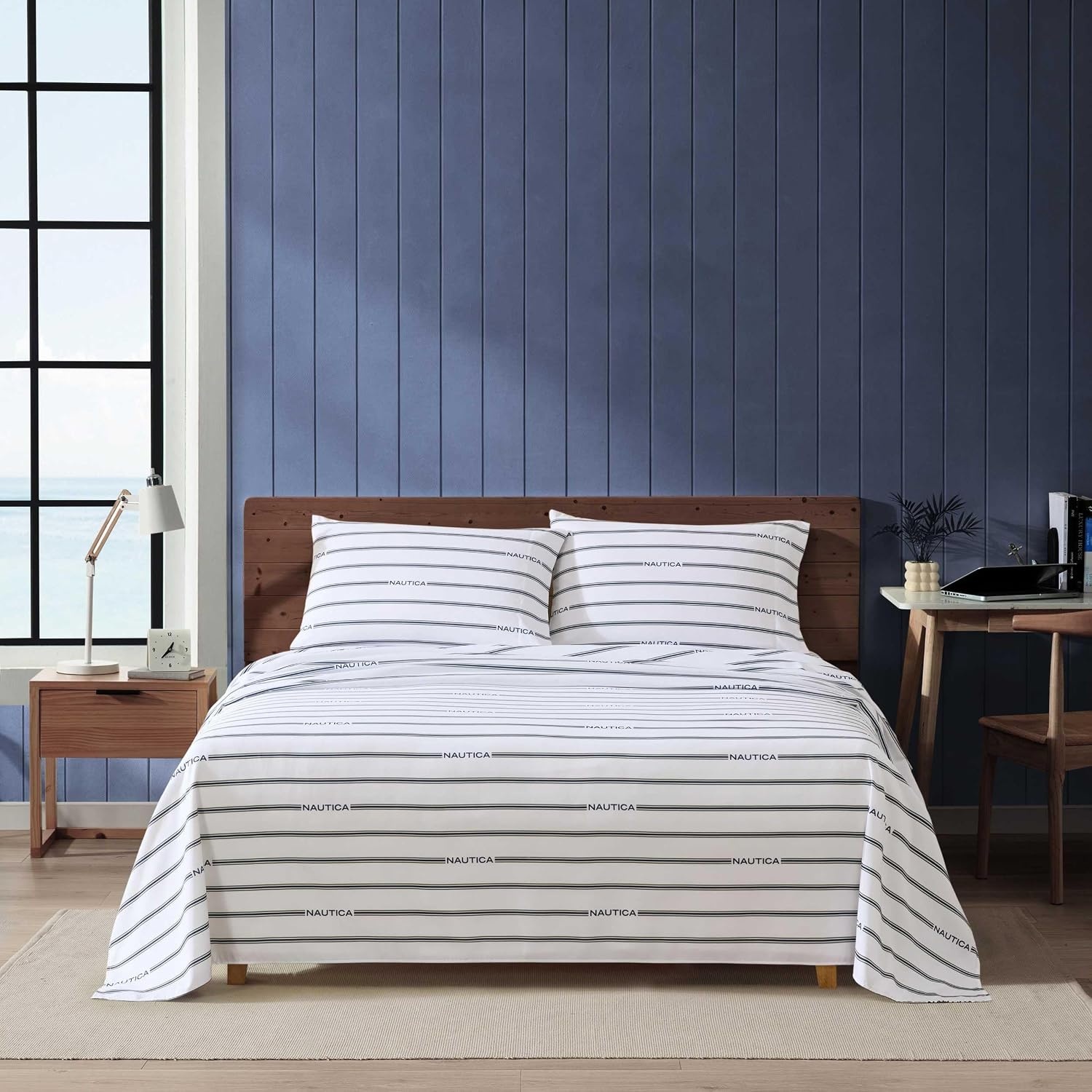 image:imageNautica Twin Size Sheet Set Microfiber Bedding with Deep Pocket Fitted Sheet Bed Sheets with Matching Pillowcase Coxswain StripeInline Green