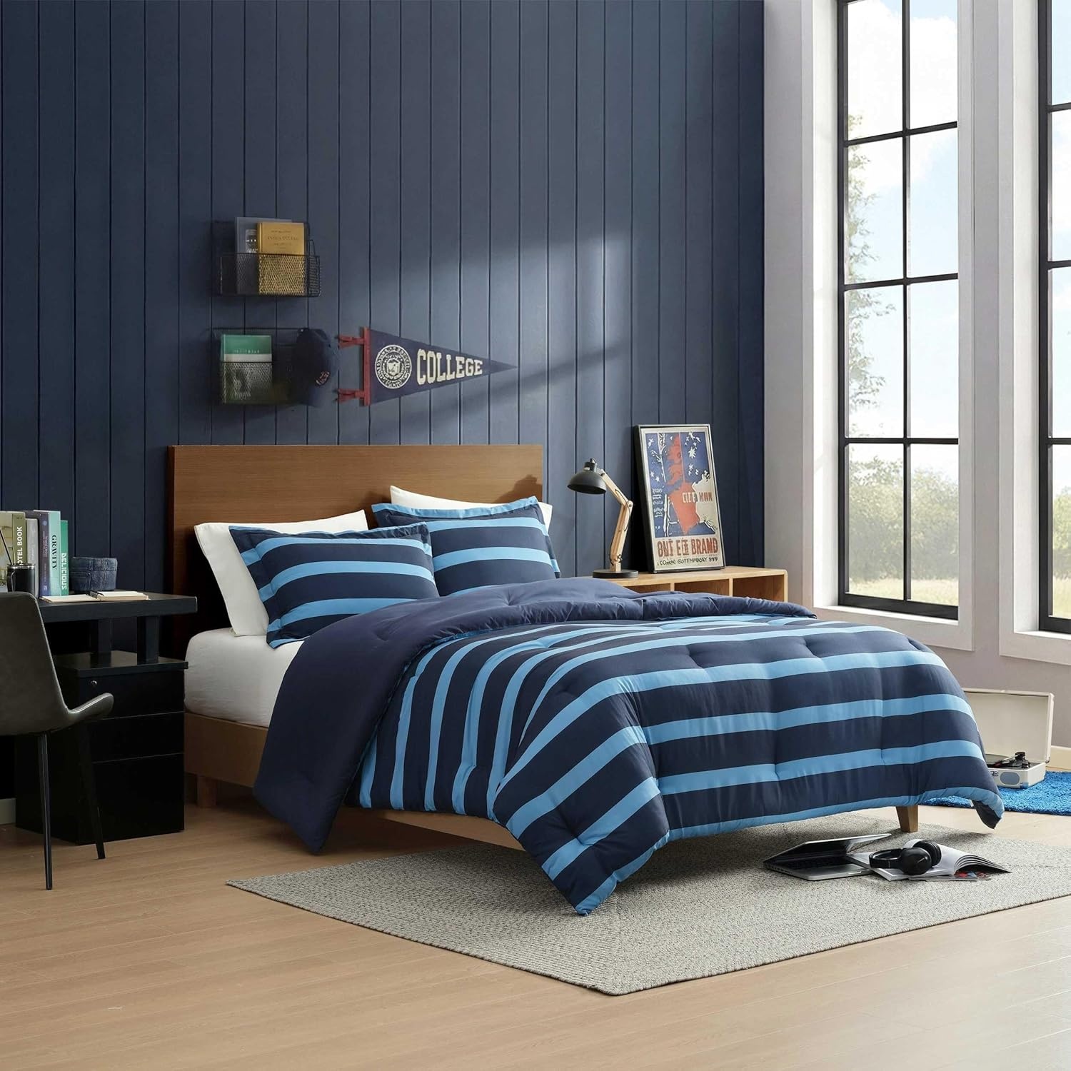 image:imageNautica Twin XL Comforter Set Soft amp Reversible Coastal Bedding with Matching Pillowcase Nautical Striped Bed Set Keelson StripeSolid BlueKeelson StripeSolid Blue