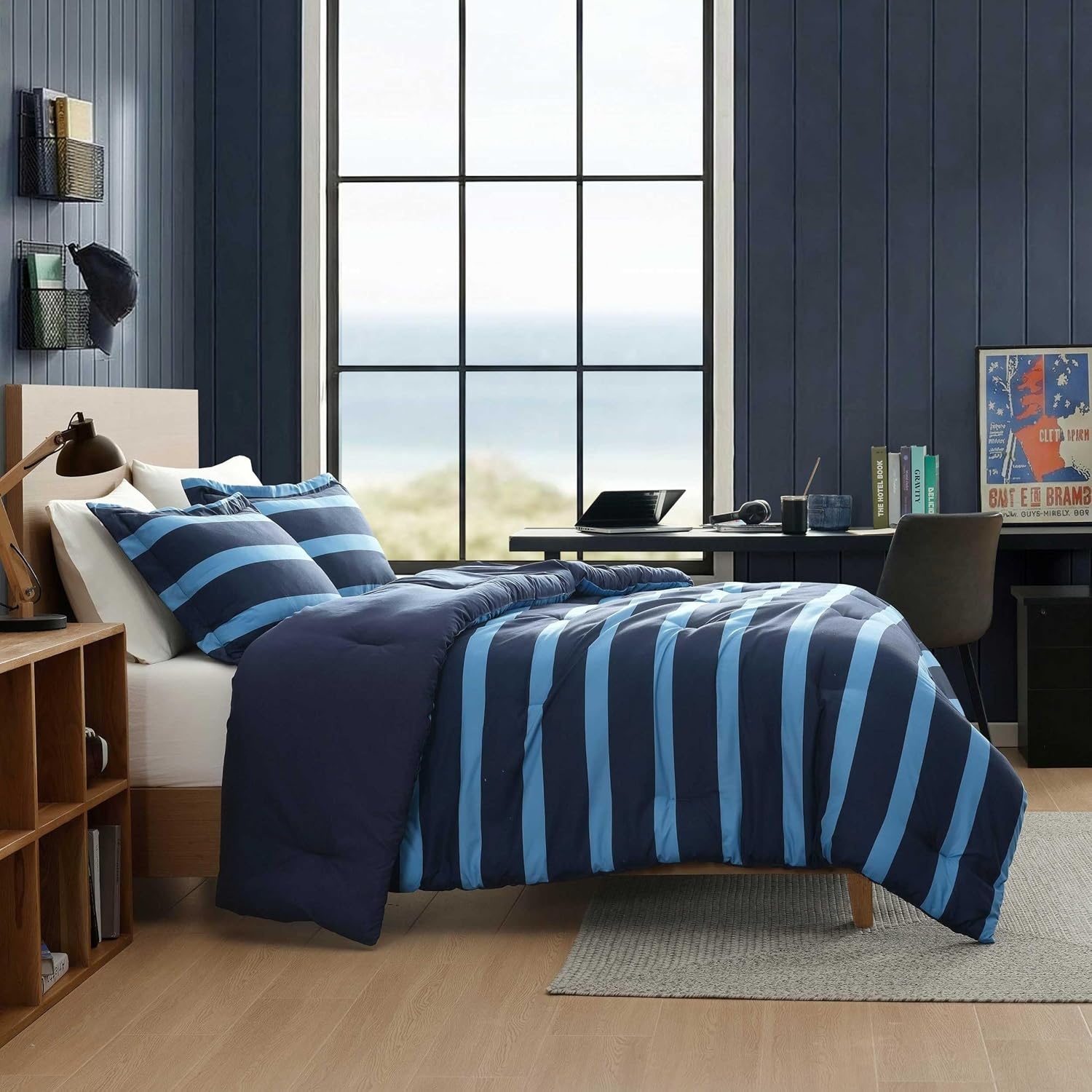 image:imageNautica Twin XL Comforter Set Soft amp Reversible Coastal Bedding with Matching Pillowcase Nautical Striped Bed Set Keelson StripeSolid BlueKeelson StripeSolid Blue