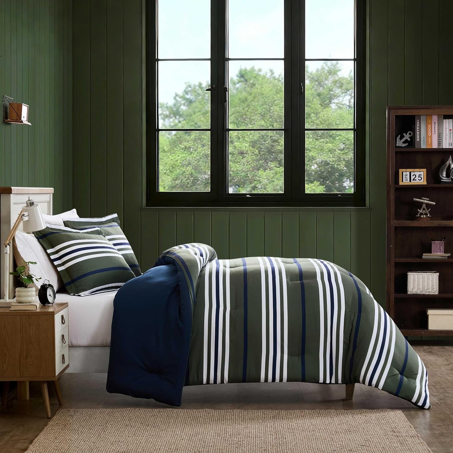 image:imageNautica Twin XL Comforter Set Soft amp Reversible Coastal Bedding with Matching Pillowcase Nautical Striped Bed Set Uphaul StripeSolid GreenUphaul StripeSolid Green