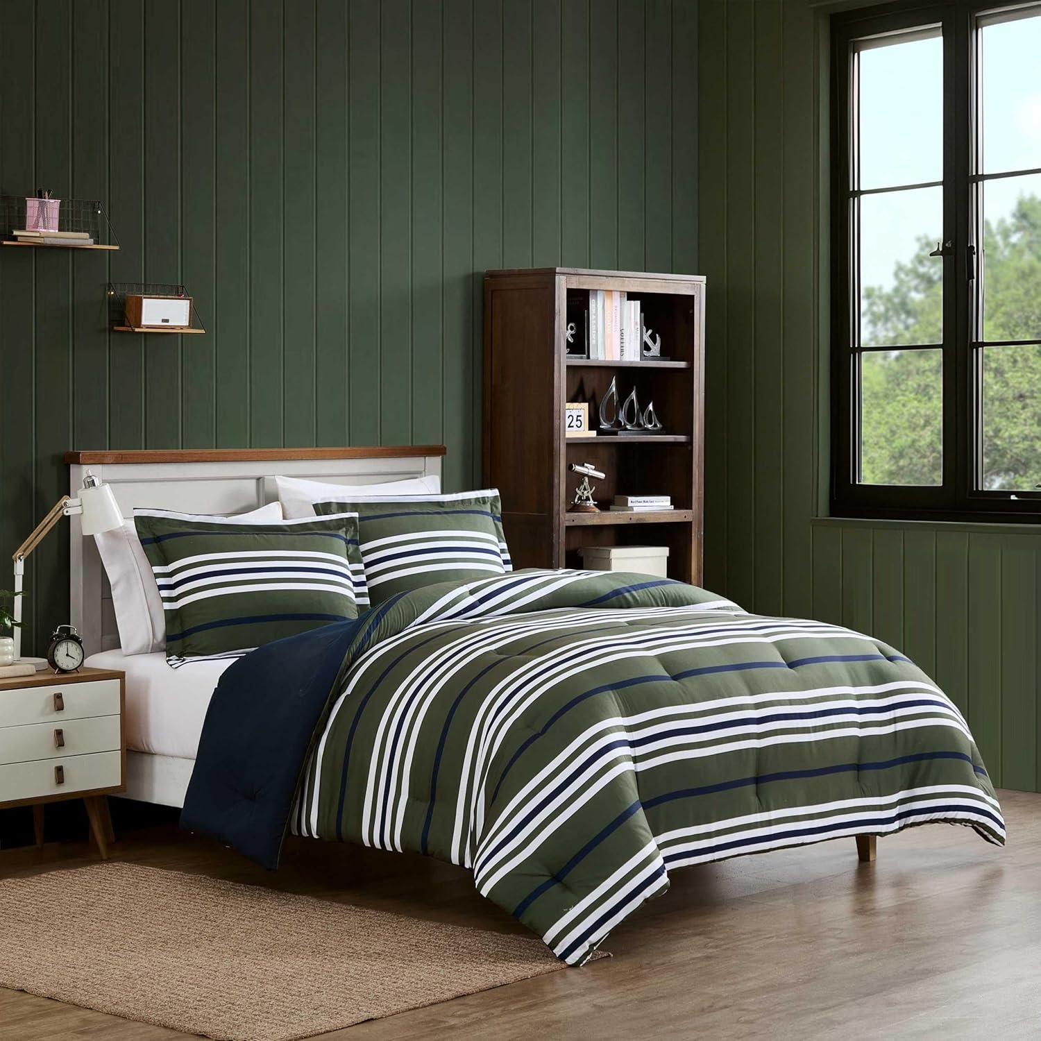 image:imageNautica Twin XL Comforter Set Soft amp Reversible Coastal Bedding with Matching Pillowcase Nautical Striped Bed Set Uphaul StripeSolid GreenUphaul StripeSolid Green