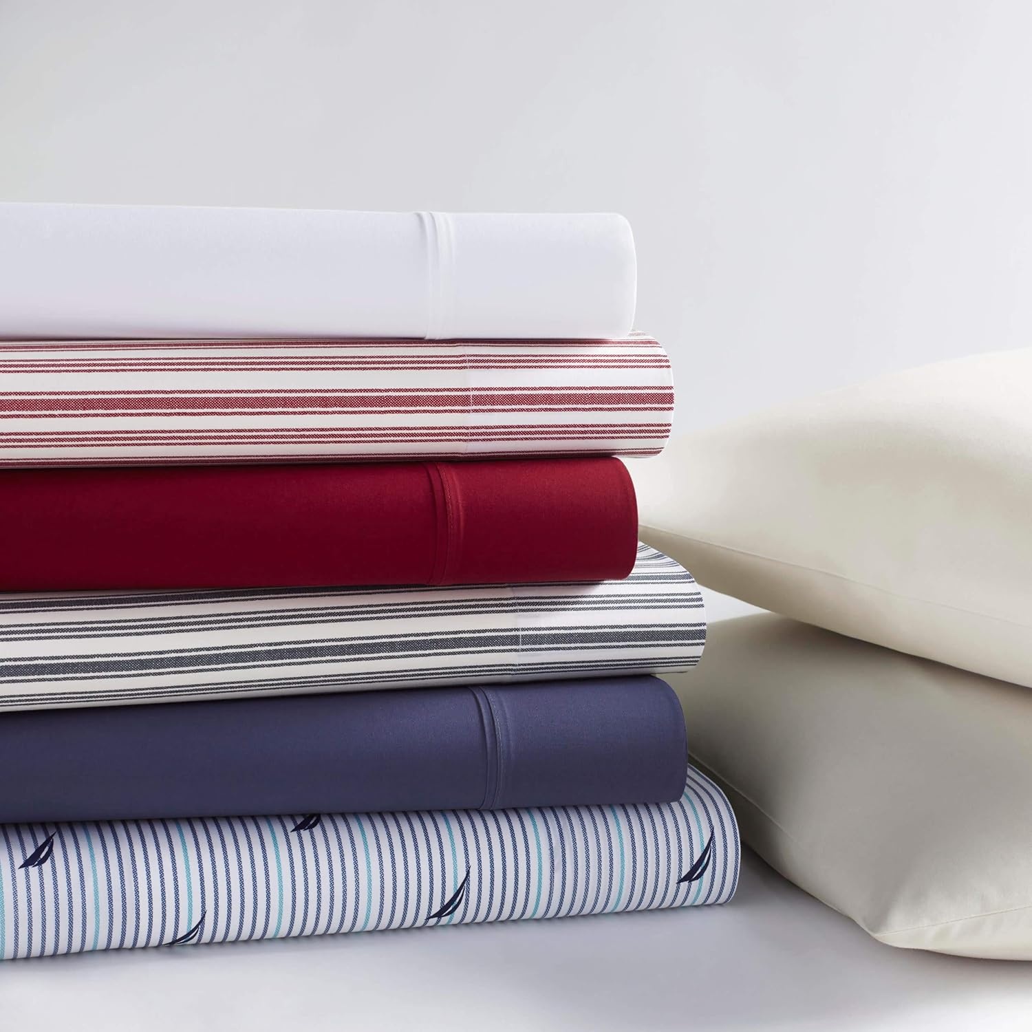 image:imageNautica Twin XL Size Sheet Set Crisp Cotton Percale Bedding with Matching Pillowcase Lightweight amp Breathable Bed Sheets Deep Pocket College Dorm Room Essentials Captains BlueWhite