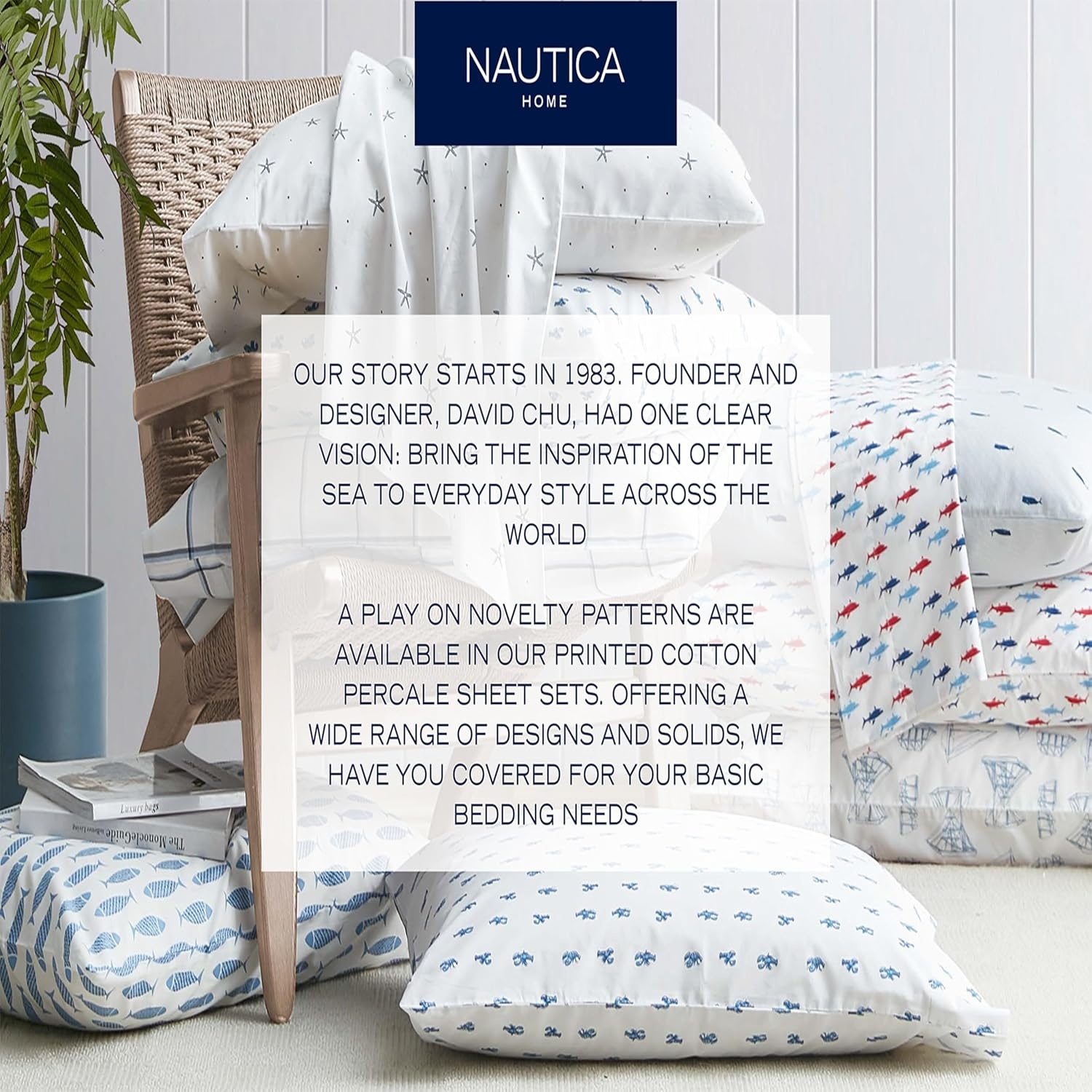 image:imageNautica Twin XL Size Sheet Set Crisp Cotton Percale Bedding with Matching Pillowcase Lightweight amp Breathable Bed Sheets Deep Pocket College Dorm Room Essentials Captains BlueWhite