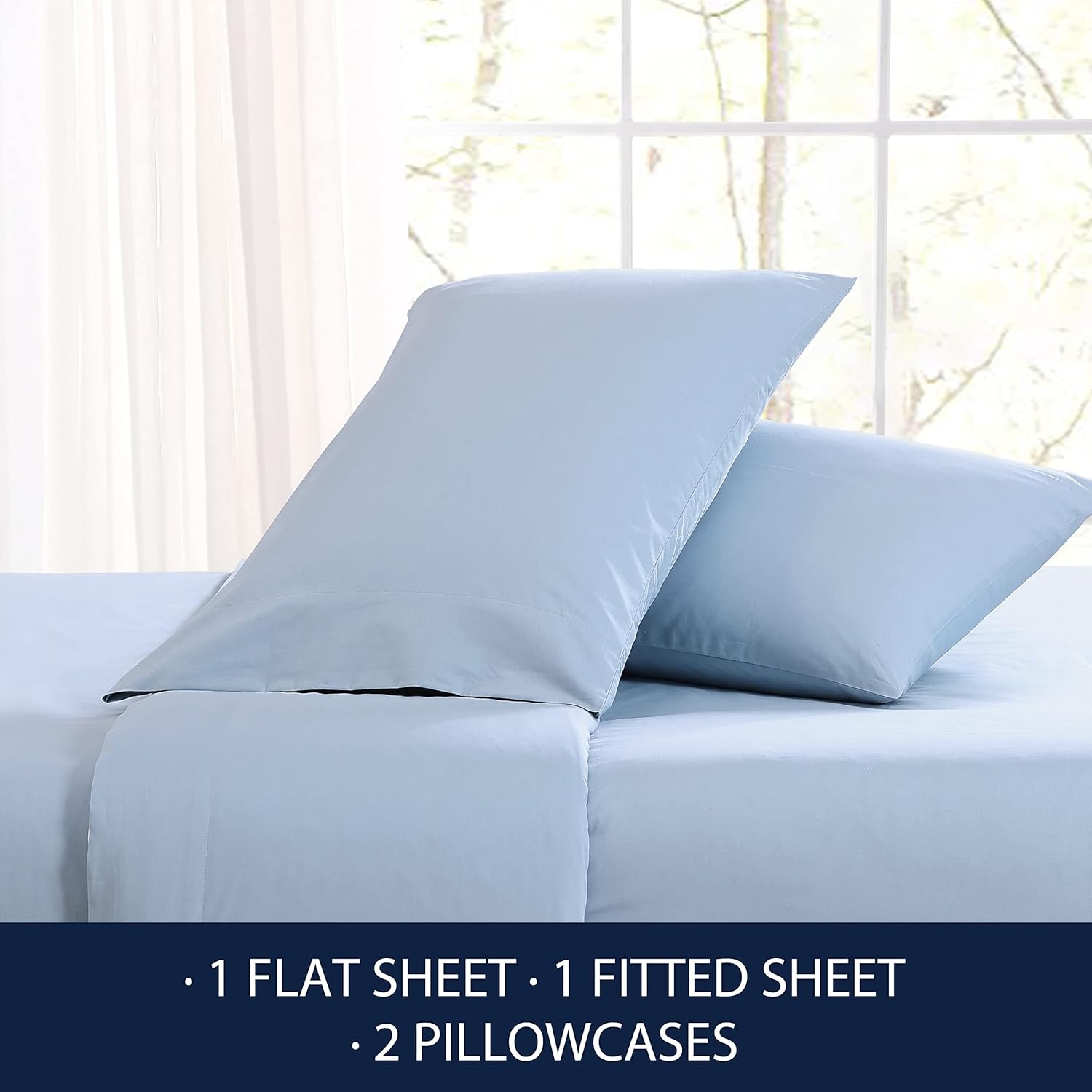 image:imageNautica Twin XL Size Sheet Set Crisp Cotton Percale Bedding with Matching Pillowcase Lightweight amp Breathable Bed Sheets Deep Pocket College Dorm Room Essentials Captains BlueLake Blue