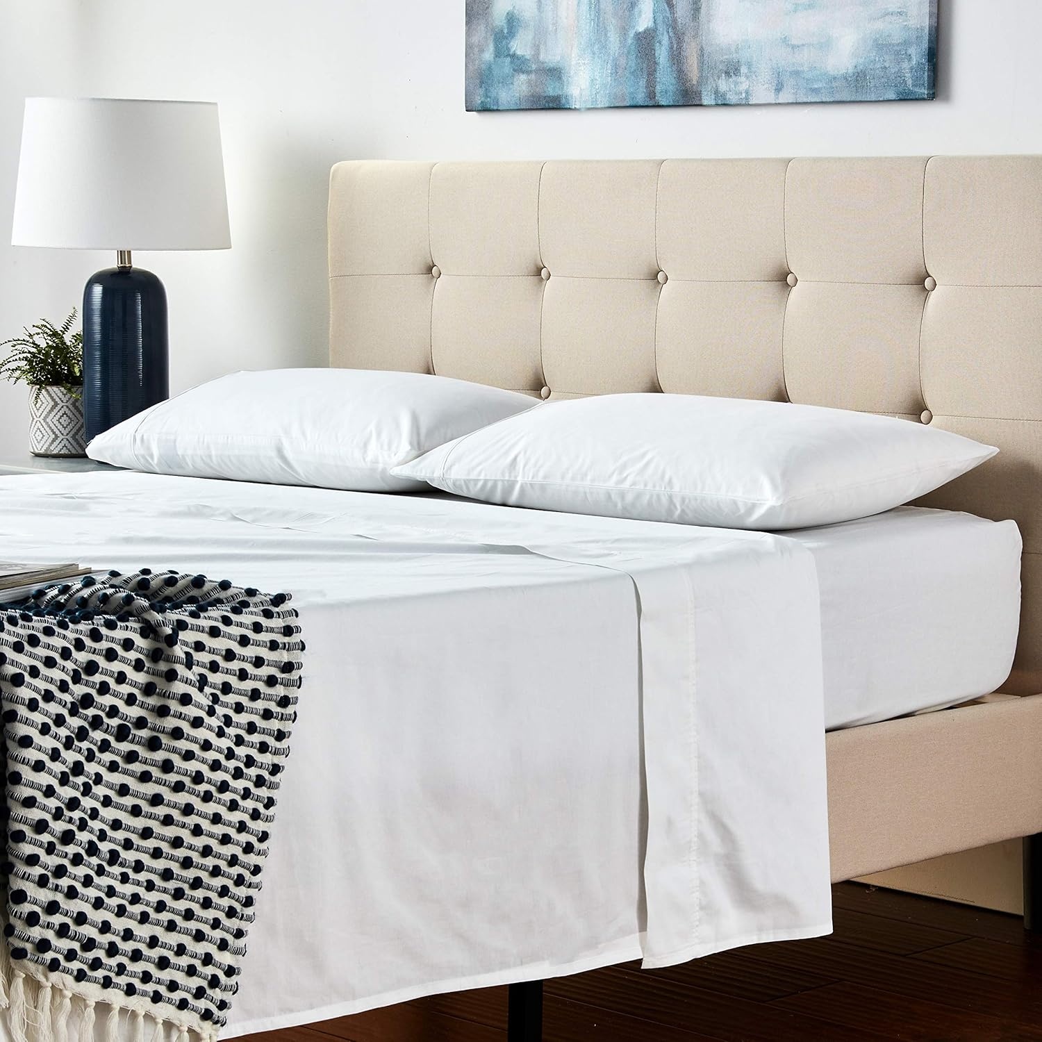 image:imageNautica Twin XL Size Sheet Set Crisp Cotton Percale Bedding with Matching Pillowcase Lightweight amp Breathable Bed Sheets Deep Pocket College Dorm Room Essentials Captains BlueWhite
