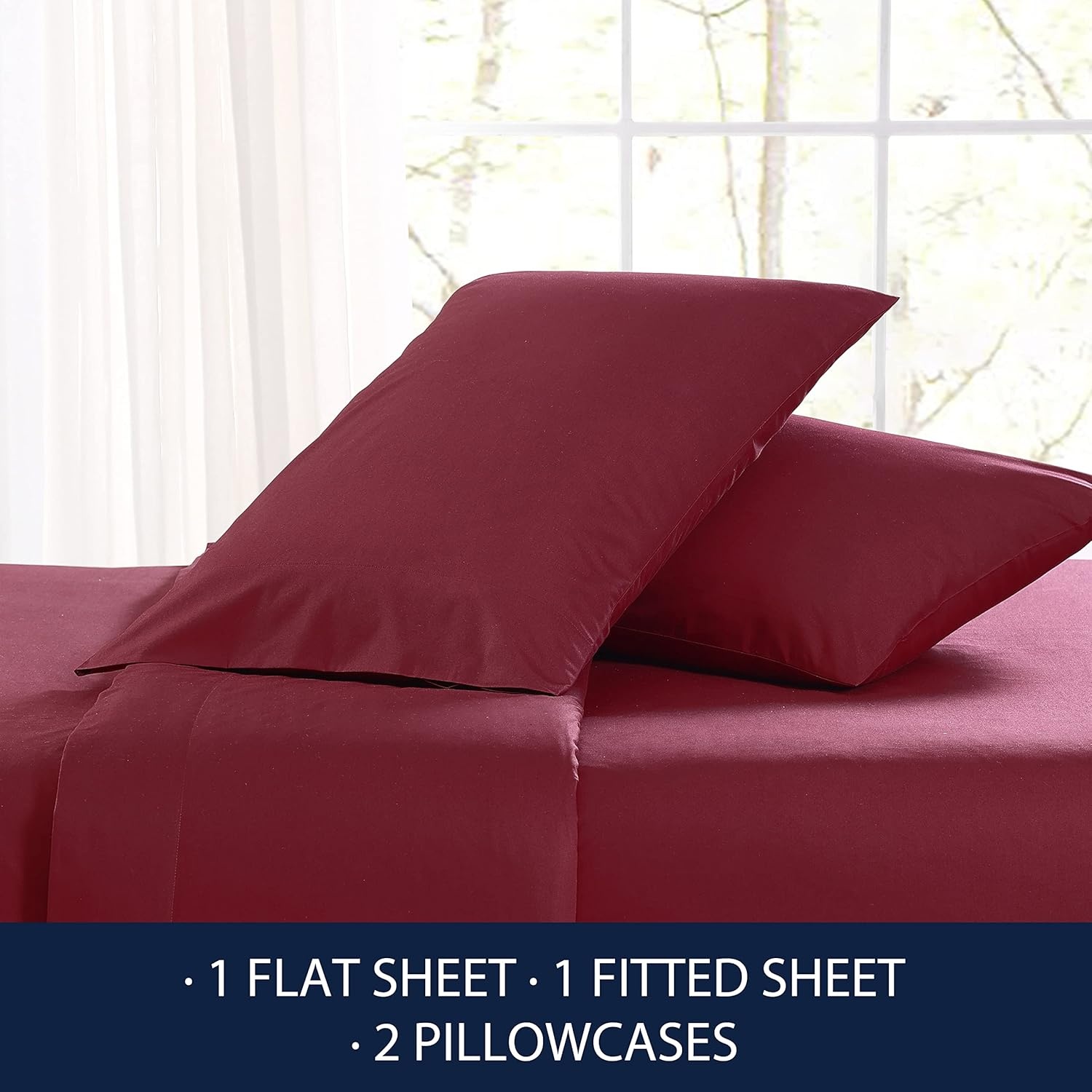 image:imageNautica Twin XL Size Sheet Set Crisp Cotton Percale Bedding with Matching Pillowcase Lightweight amp Breathable Bed Sheets Deep Pocket College Dorm Room Essentials Captains BlueSolid Dark Red