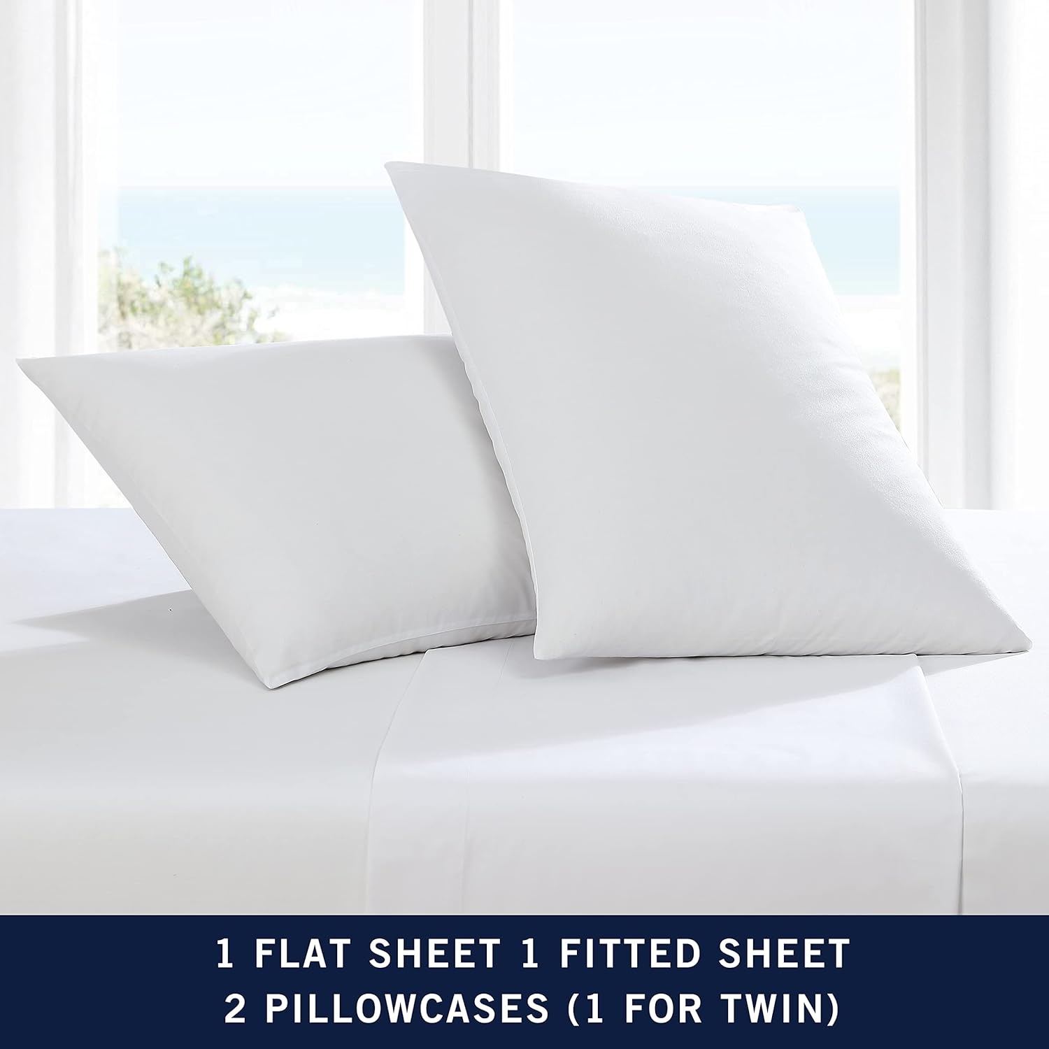 image:imageNautica Twin XL Size Sheet Set Crisp Cotton Percale Bedding with Matching Pillowcase Lightweight amp Breathable Bed Sheets Deep Pocket College Dorm Room Essentials Captains BlueWhite