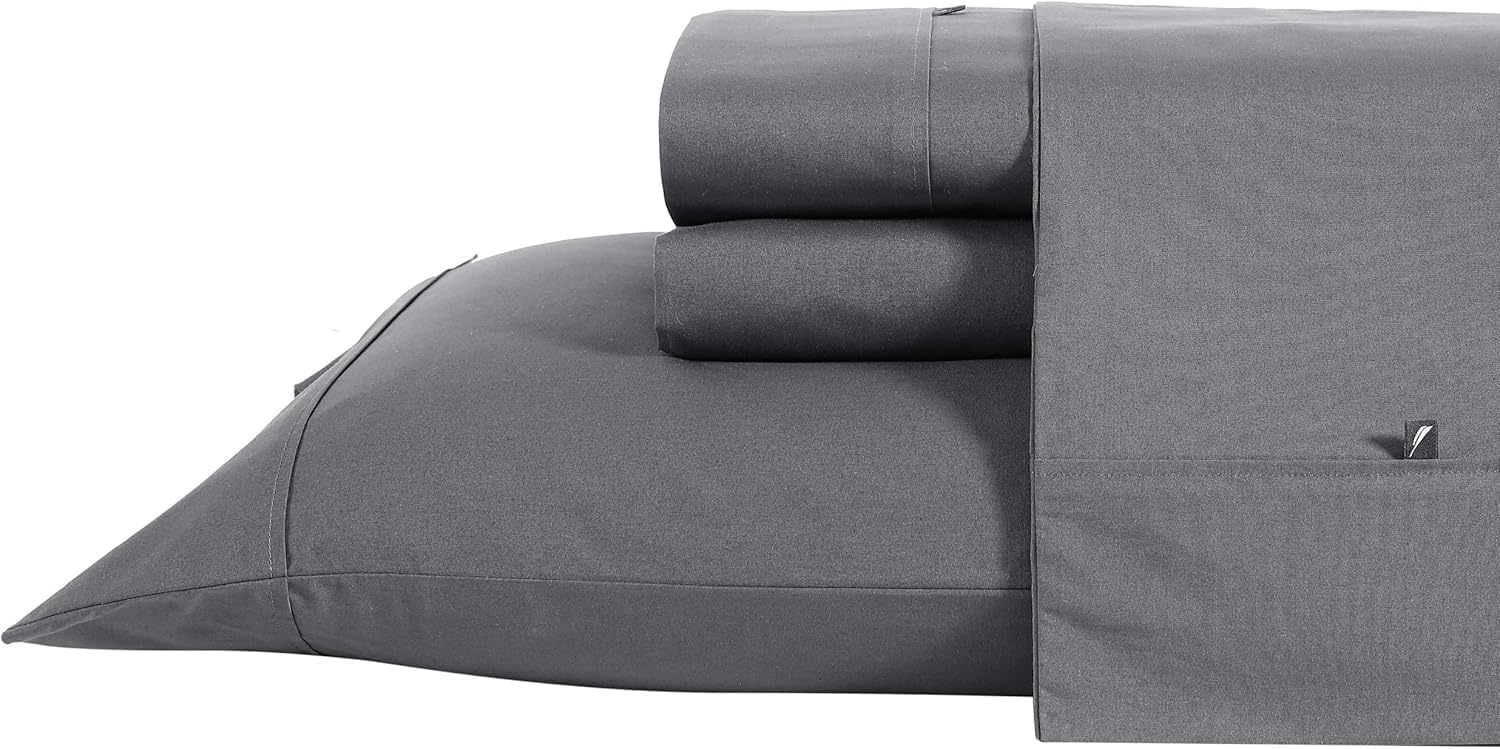 image:imageNautica Twin XL Size Sheet Set Crisp Cotton Percale Bedding with Matching Pillowcase Lightweight amp Breathable Bed Sheets Deep Pocket College Dorm Room Essentials Captains BlueWhale Grey