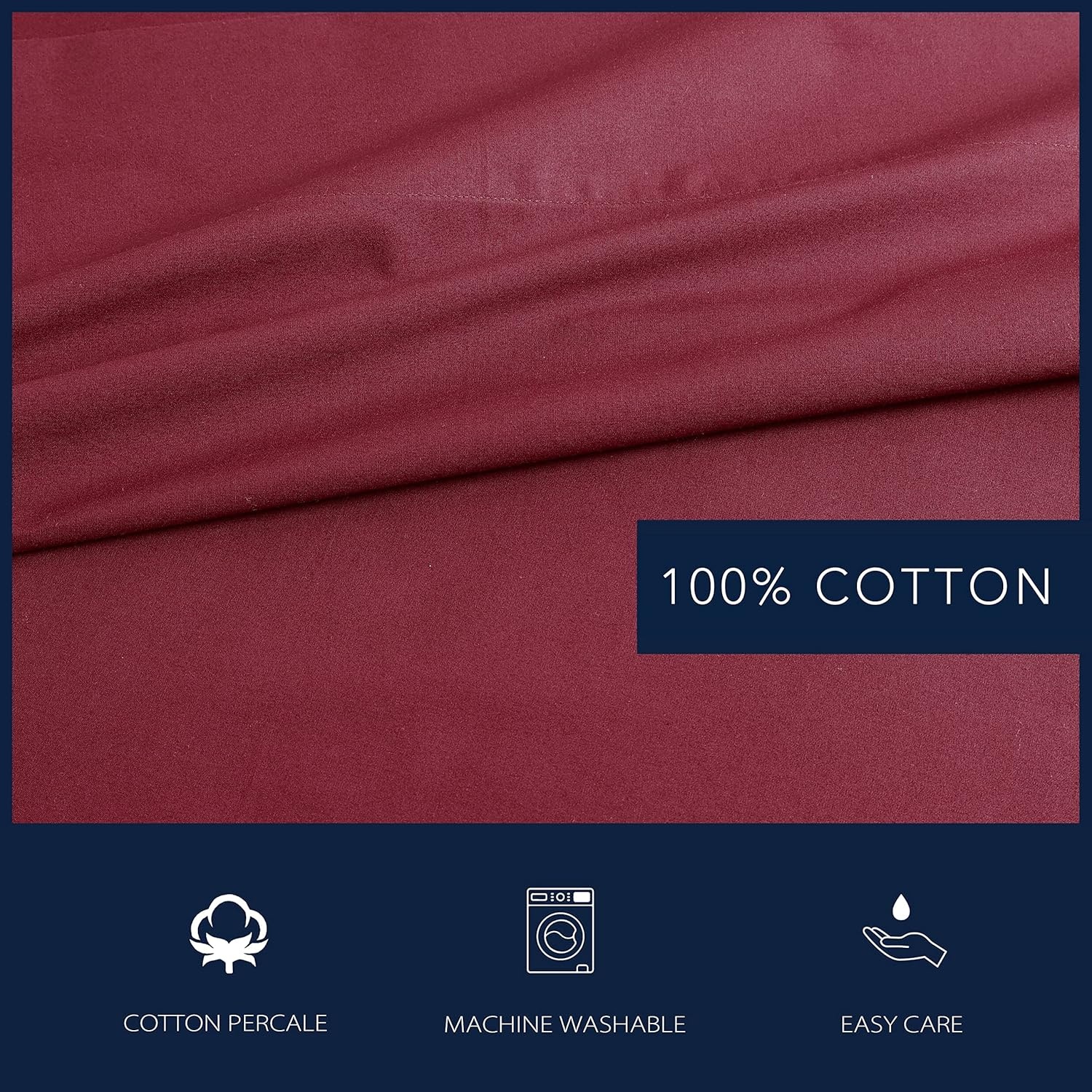 image:imageNautica Twin XL Size Sheet Set Crisp Cotton Percale Bedding with Matching Pillowcase Lightweight amp Breathable Bed Sheets Deep Pocket College Dorm Room Essentials Captains BlueSolid Dark Red
