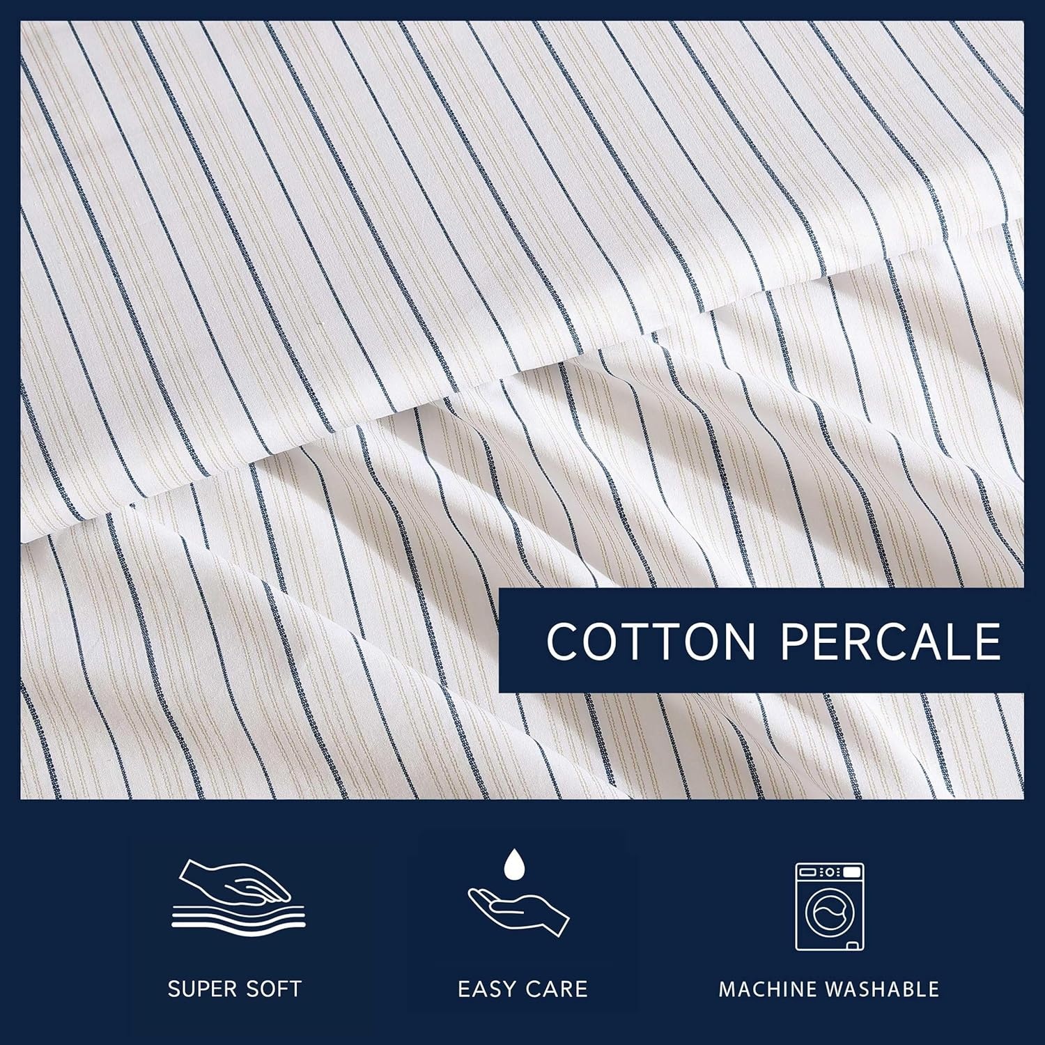 image:imageNautica Twin XL Size Sheets Set Crisp amp Tailored Floral Bedding with a Smooth Cotton Percale Bed Sheets with Matching Pillowcase amp Fitted Sheet Breezy Bloom BlueBeaux Stripe Blue