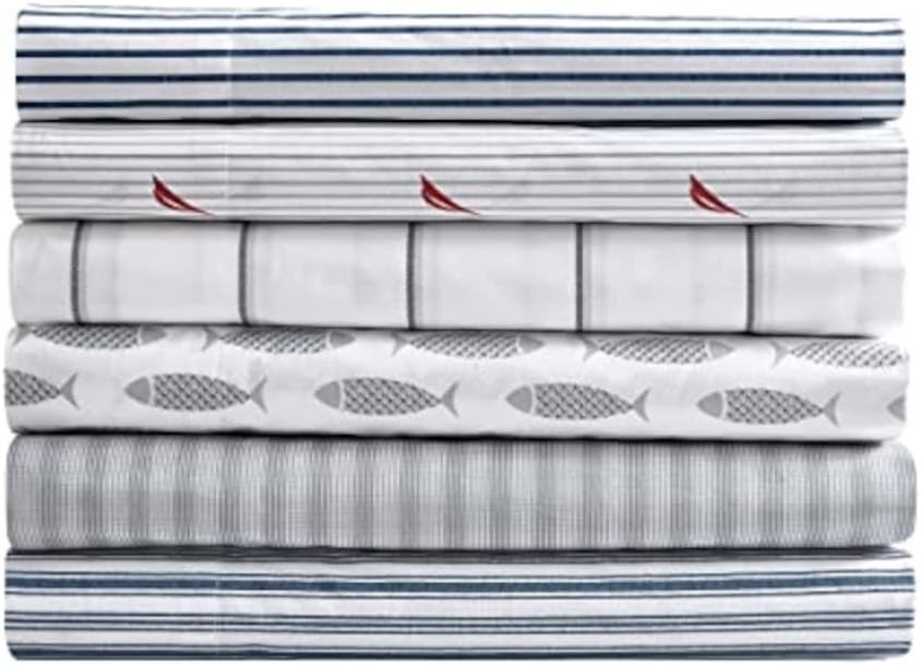 image:imageNautica Twin XL Size Sheets Set Crisp amp Tailored Floral Bedding with a Smooth Cotton Percale Bed Sheets with Matching Pillowcase amp Fitted Sheet Breezy Bloom BlueAudley Stripe Red
