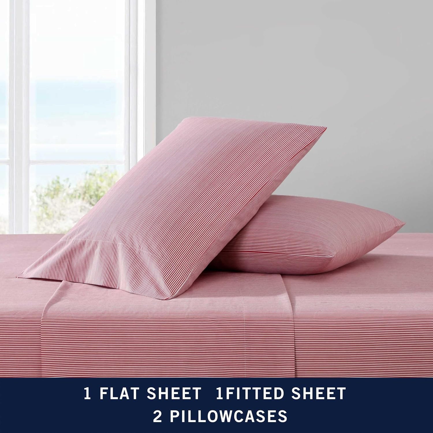 image:imageNautica Twin XL Size Sheets Set Crisp amp Tailored Floral Bedding with a Smooth Cotton Percale Bed Sheets with Matching Pillowcase amp Fitted Sheet Breezy Bloom BluePenny Pinstripe Red