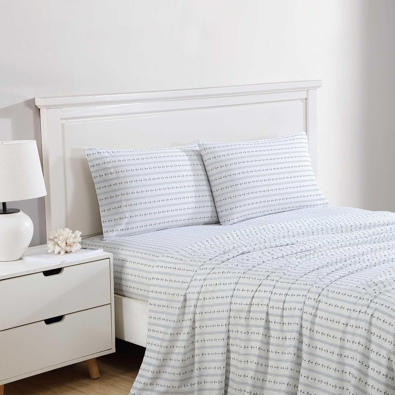 image:imageNautica Twin XL Size Sheets Set Crisp amp Tailored Floral Bedding with a Smooth Cotton Percale Bed Sheets with Matching Pillowcase amp Fitted Sheet Breezy Bloom BlueAnchor Lines Blue
